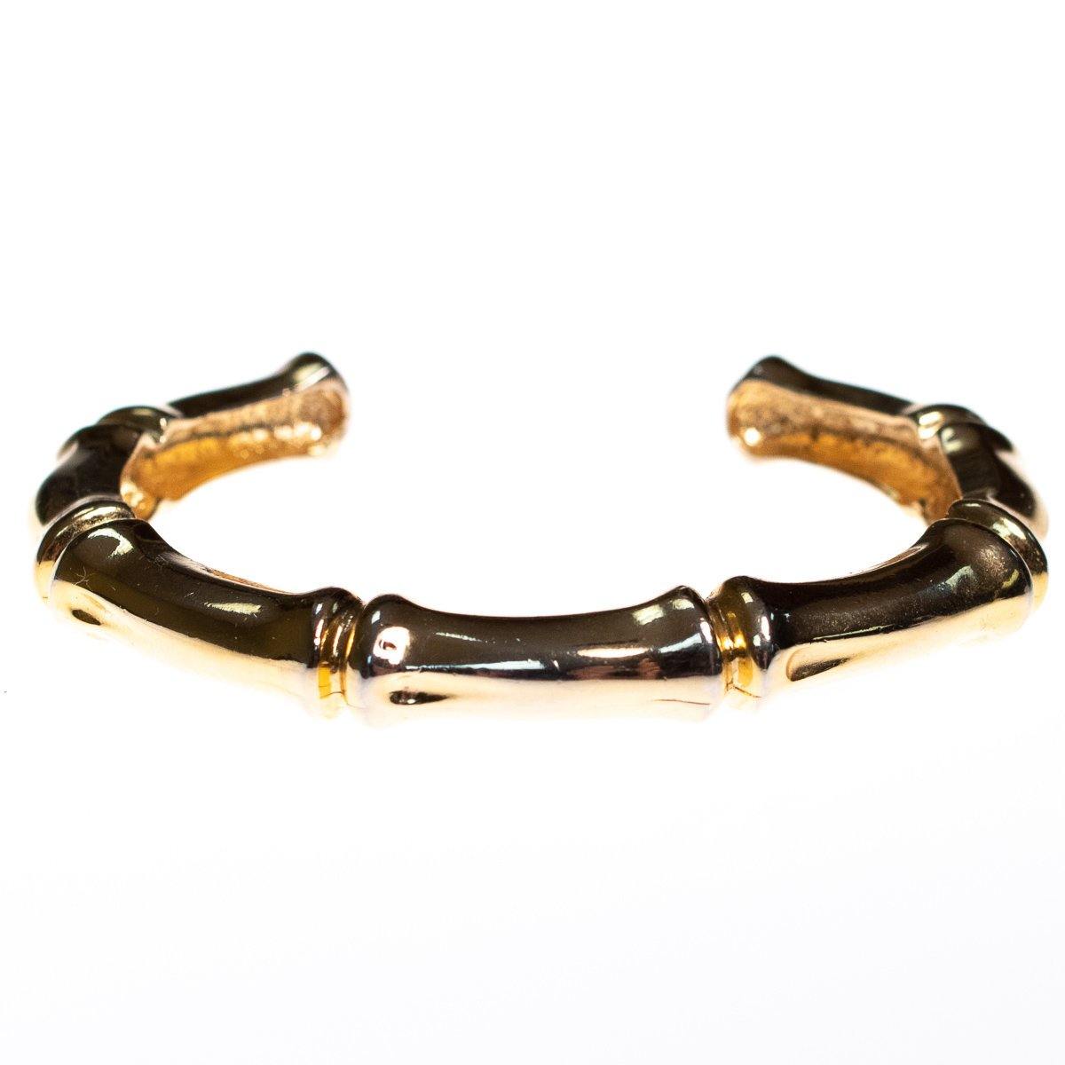Vintage Gold Bamboo Shaped Cuff Bracelet with Contoured Finish by 1970s - Vintage Meet Modern Vintage Jewelry - Chicago, Illinois - #oldhollywoodglamour #vintagemeetmodern #designervintage #jewelrybox #antiquejewelry #vintagejewelry