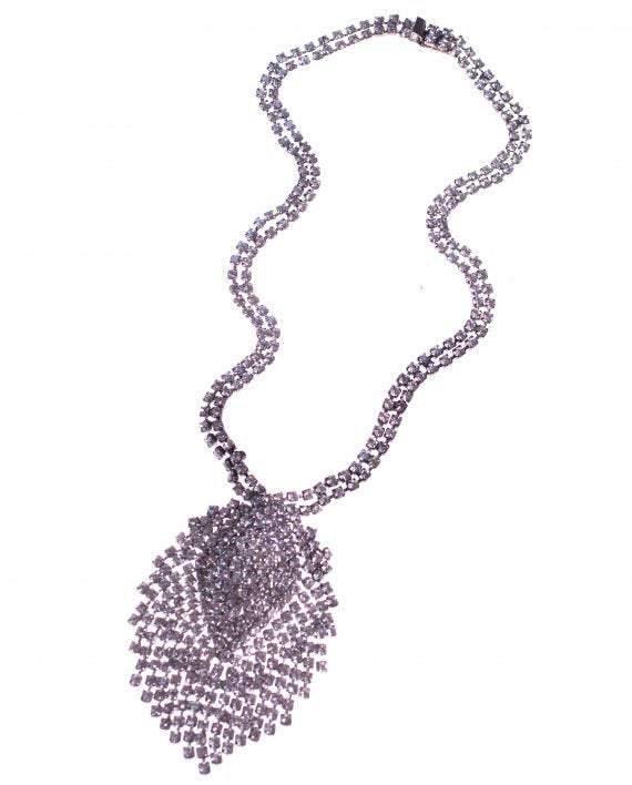 Vintage 1970s Art Deco Inspired Rhinestone Fringe Necklace
