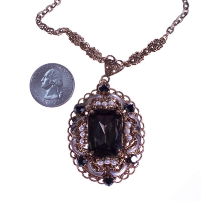 Vintage 1950s West German Crystal and Faux Pearl Filigree Necklace by West Germany - Vintage Meet Modern Vintage Jewelry - Chicago, Illinois - #oldhollywoodglamour #vintagemeetmodern #designervintage #jewelrybox #antiquejewelry #vintagejewelry