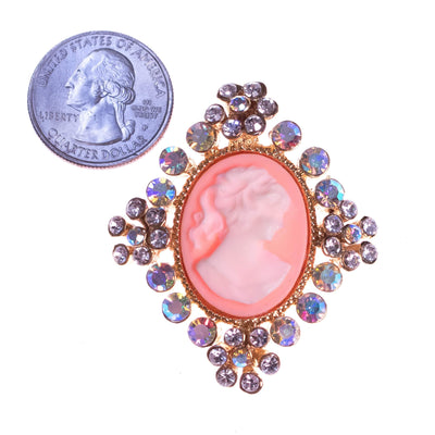 Vintage 1990s Aurora Borealis Cameo Brooch with Rhinestone Detailing by 1990s - Vintage Meet Modern Vintage Jewelry - Chicago, Illinois - #oldhollywoodglamour #vintagemeetmodern #designervintage #jewelrybox #antiquejewelry #vintagejewelry