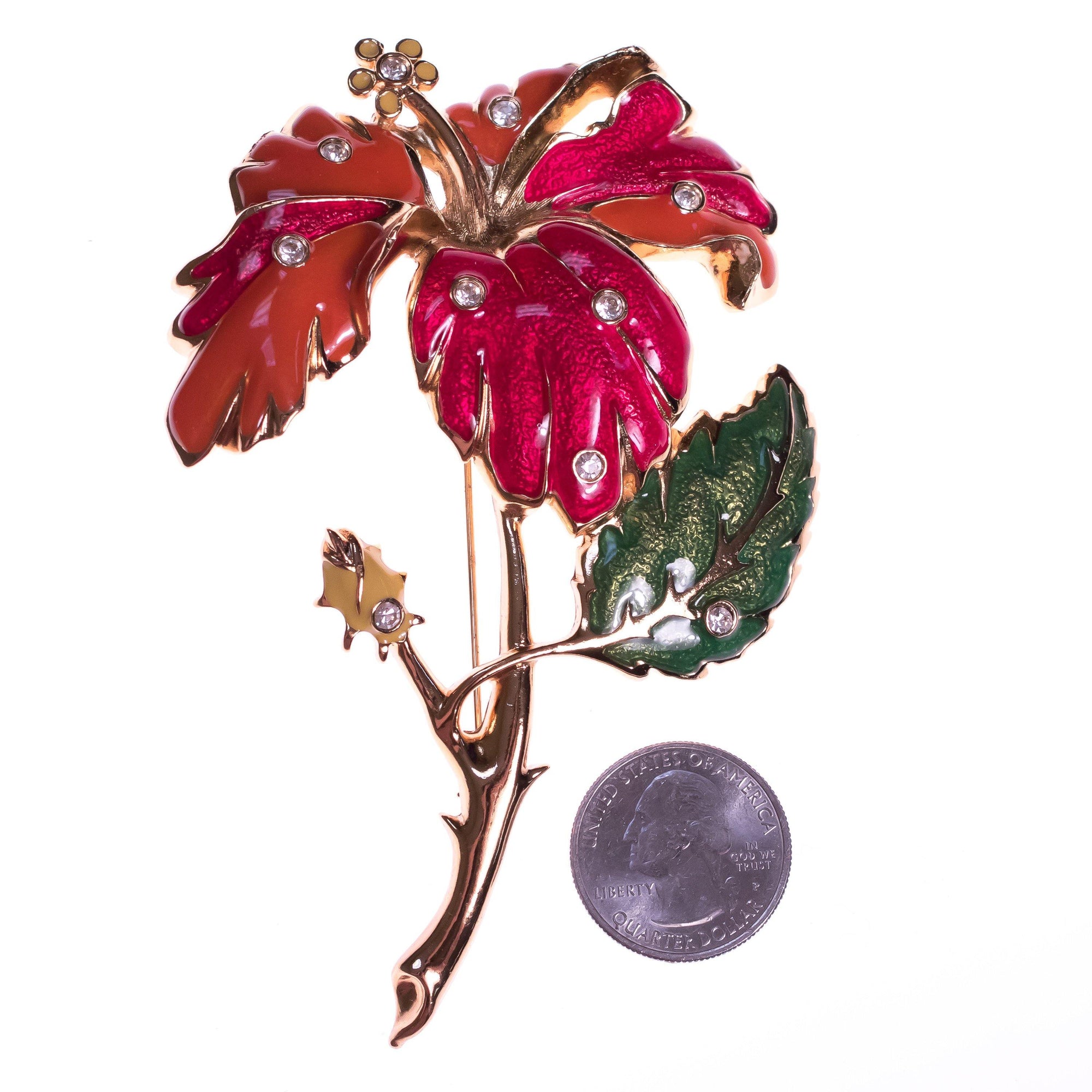 Vintage Hibiscus Flower Brooch Signed Jose Barerra for Avon by Avon - Vintage Meet Modern Vintage Jewelry - Chicago, Illinois - #oldhollywoodglamour #vintagemeetmodern #designervintage #jewelrybox #antiquejewelry #vintagejewelry