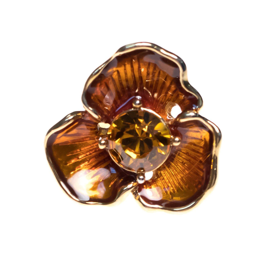 Vintage Kenneth Jay Lane Golden Pansy Ring with Amber Crystal by Kenneth Jay Lane - Vintage Meet Modern Vintage Jewelry - Chicago, Illinois - #oldhollywoodglamour #vintagemeetmodern #designervintage #jewelrybox #antiquejewelry #vintagejewelry
