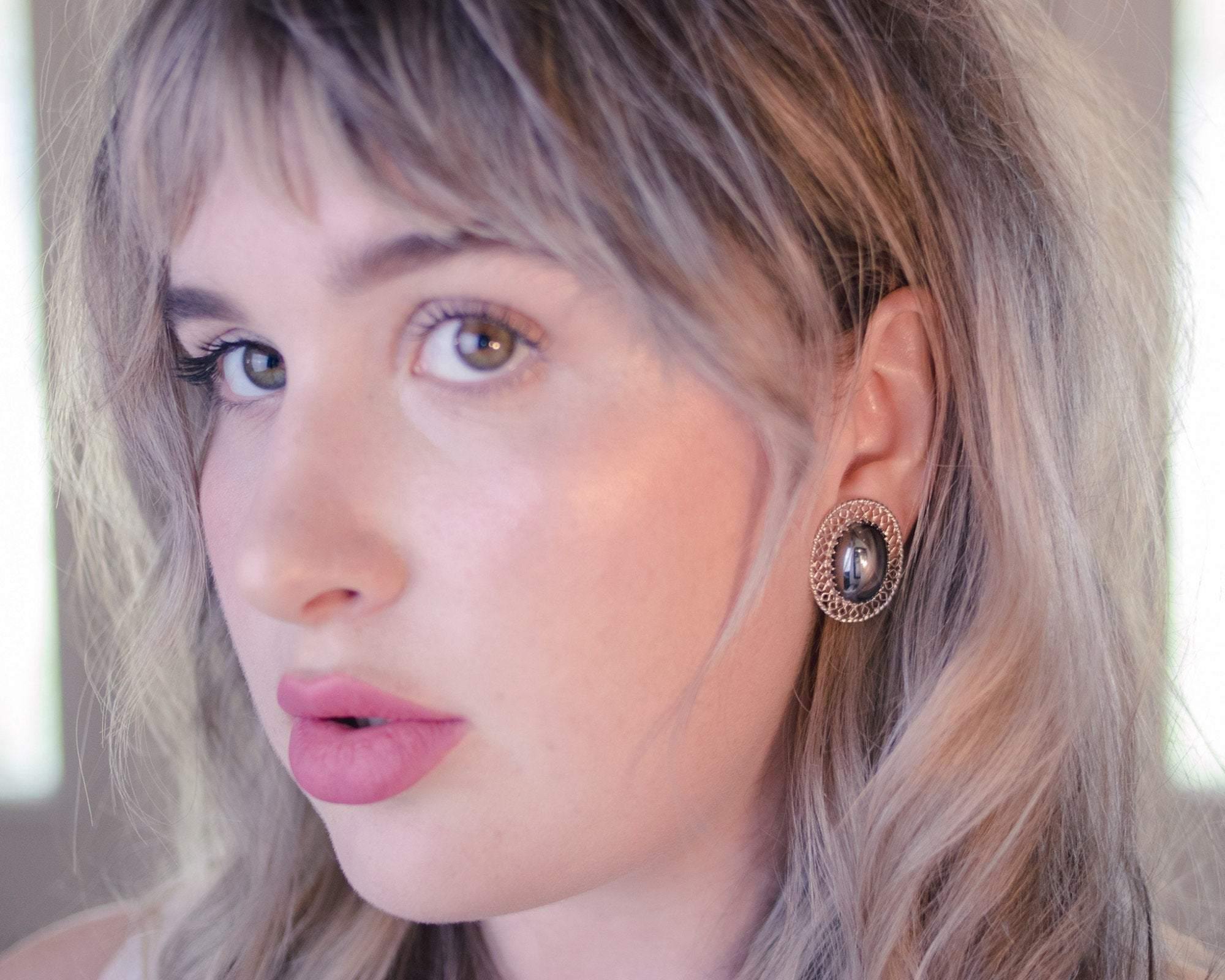 Vintage Whiting and Davis Hematite Pendant Necklace Set in Silver Tone by Whiting and Davis - Vintage Meet Modern Vintage Jewelry - Chicago, Illinois - #oldhollywoodglamour #vintagemeetmodern #designervintage #jewelrybox #antiquejewelry #vintagejewelry