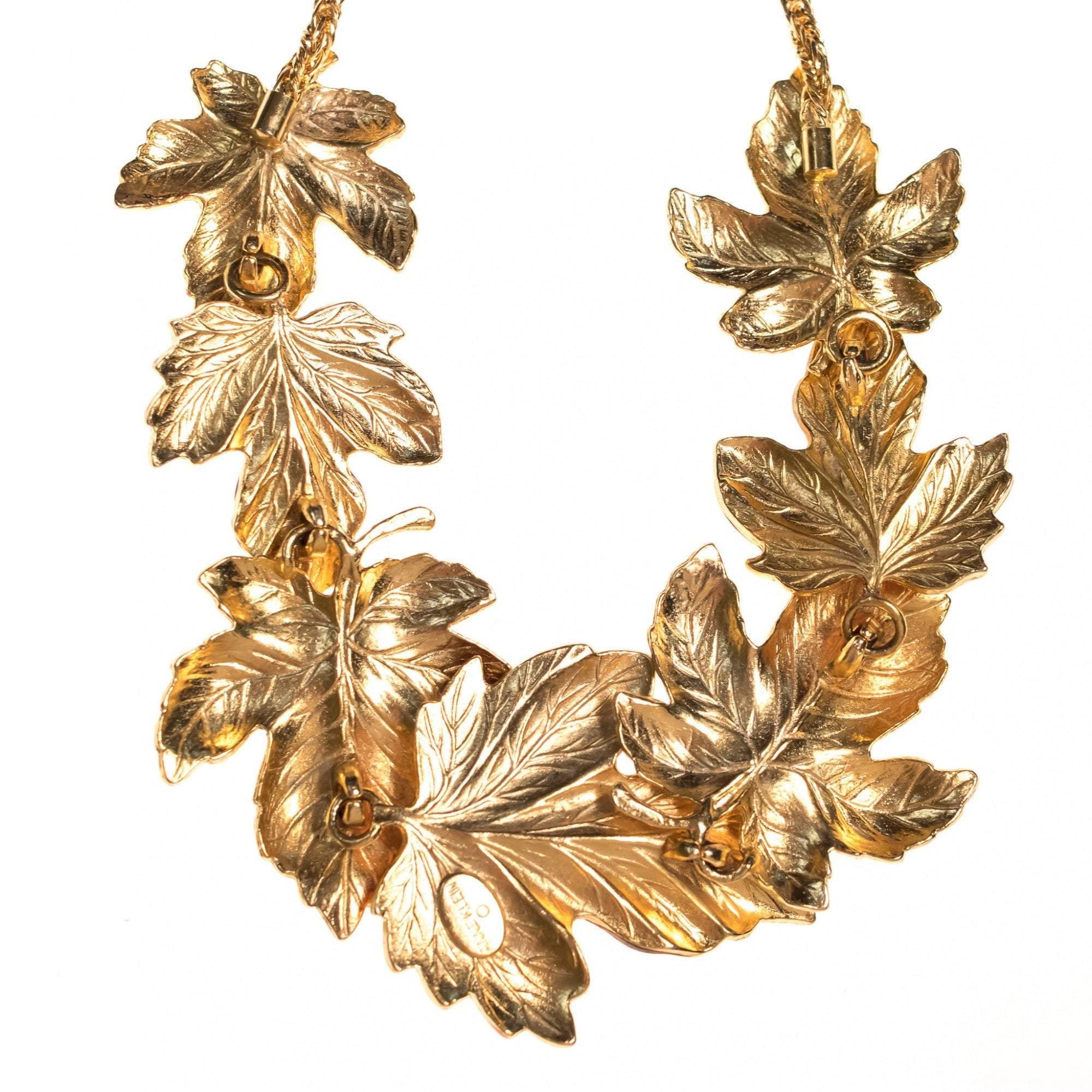 Vintage Anne Klein Couture Gold and Amber Leaves Statement Necklace by Anne Klein - Vintage Meet Modern Vintage Jewelry - Chicago, Illinois - #oldhollywoodglamour #vintagemeetmodern #designervintage #jewelrybox #antiquejewelry #vintagejewelry