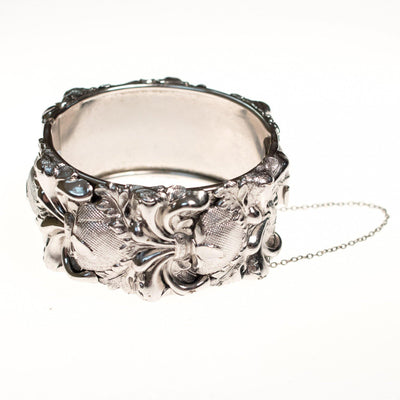 Vintage Whiting and Davis Silver Thistle Wide Hinged Bangle Bracelet by Whiting and Davis - Vintage Meet Modern Vintage Jewelry - Chicago, Illinois - #oldhollywoodglamour #vintagemeetmodern #designervintage #jewelrybox #antiquejewelry #vintagejewelry