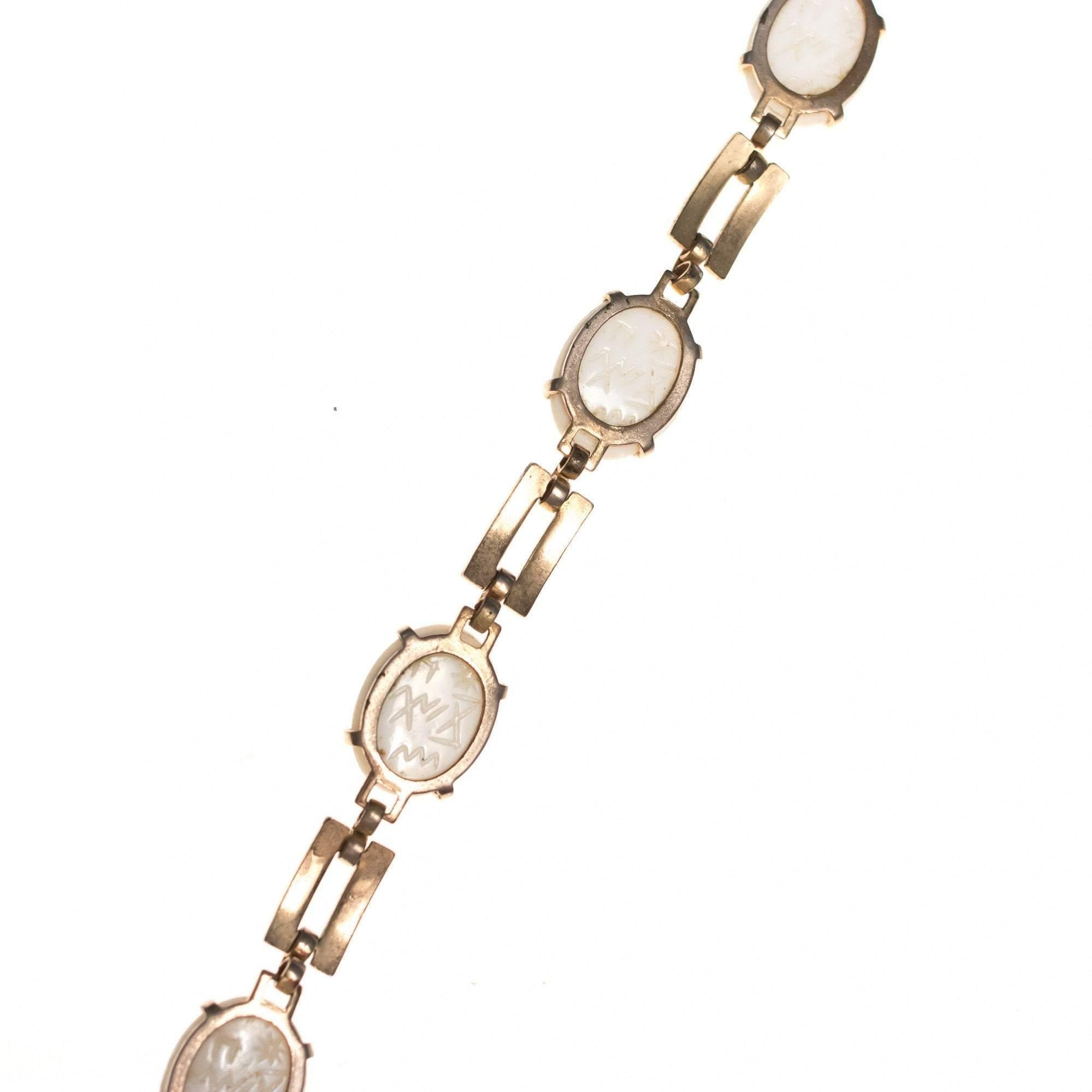 Vintage Mid Century Modern White Lucite Scarab Bracelet by Mid Century Modern - Vintage Meet Modern Vintage Jewelry - Chicago, Illinois - #oldhollywoodglamour #vintagemeetmodern #designervintage #jewelrybox #antiquejewelry #vintagejewelry