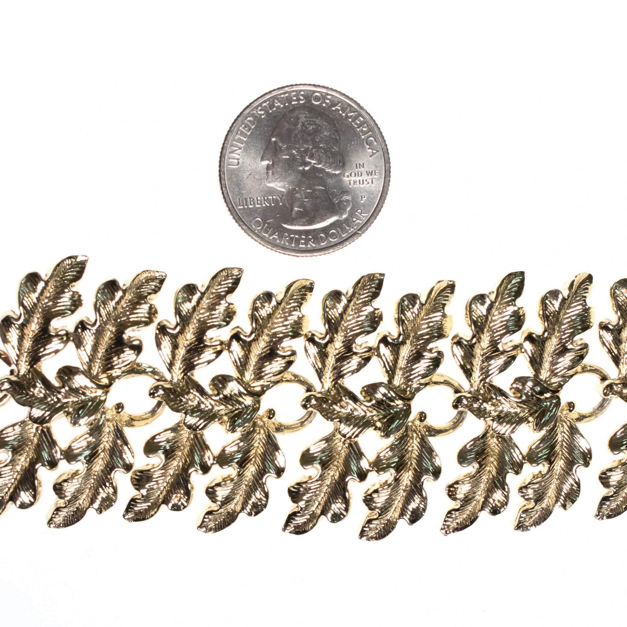 Vintage Mid Century Modern Wide Oak Leaf Bracelet by Mid Century Modern - Vintage Meet Modern Vintage Jewelry - Chicago, Illinois - #oldhollywoodglamour #vintagemeetmodern #designervintage #jewelrybox #antiquejewelry #vintagejewelry