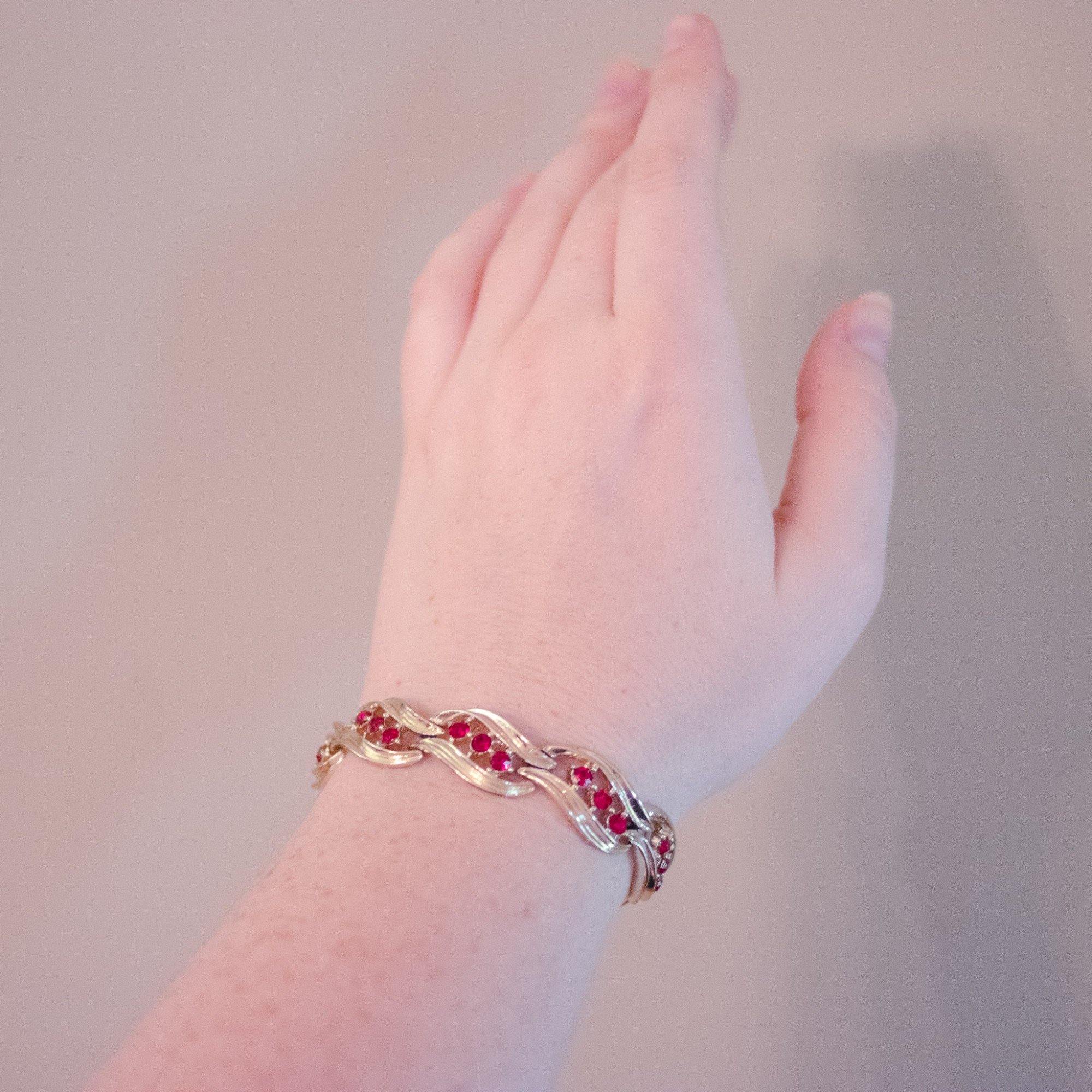 Vintage Lisner Red Rhinestone Bracelet by Lisner - Vintage Meet Modern Vintage Jewelry - Chicago, Illinois - #oldhollywoodglamour #vintagemeetmodern #designervintage #jewelrybox #antiquejewelry #vintagejewelry