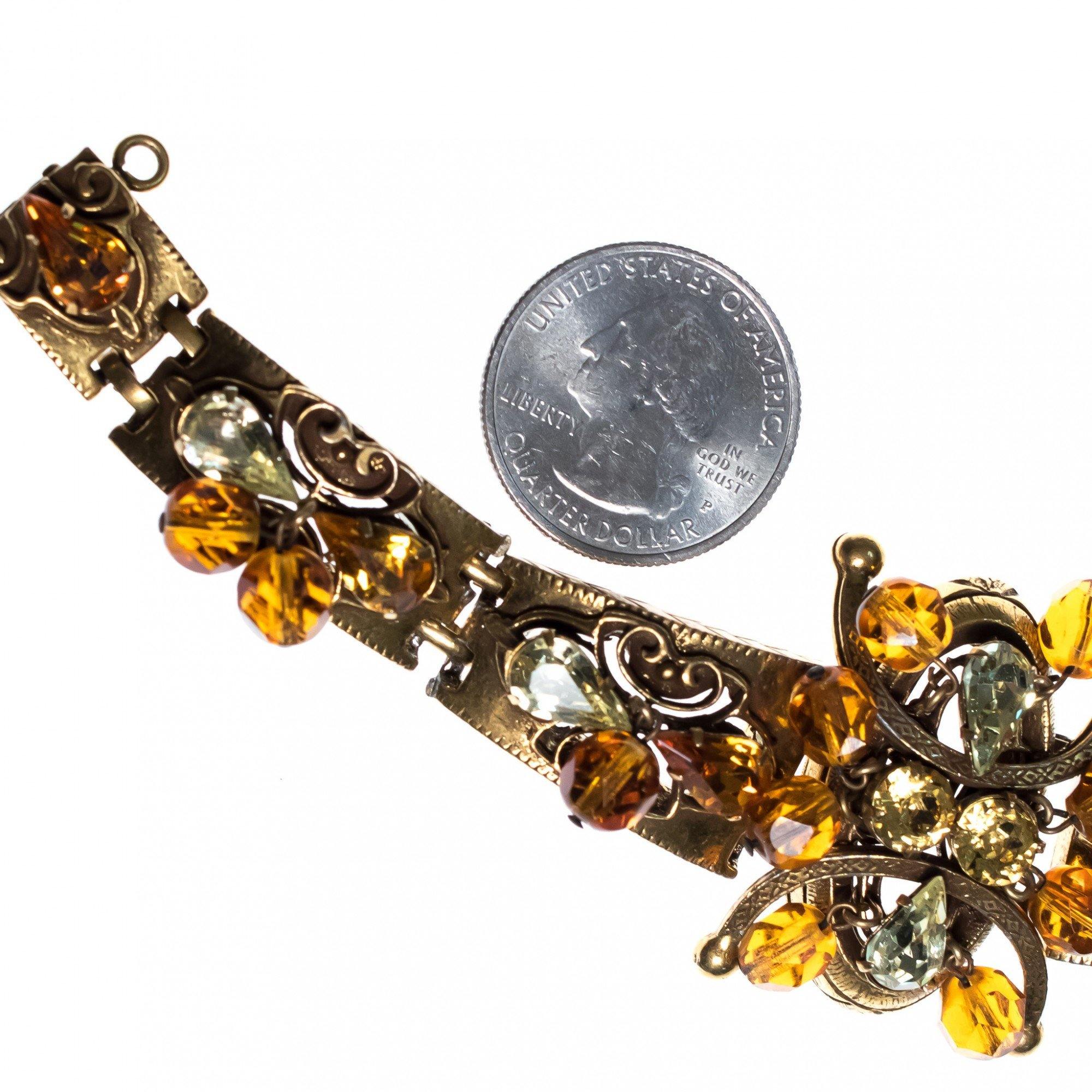 Vintage Victorian Revival Ornate Bracelet with Citrine and Amber Rhinestones by Mid Century Modern - Vintage Meet Modern Vintage Jewelry - Chicago, Illinois - #oldhollywoodglamour #vintagemeetmodern #designervintage #jewelrybox #antiquejewelry #vintagejewelry