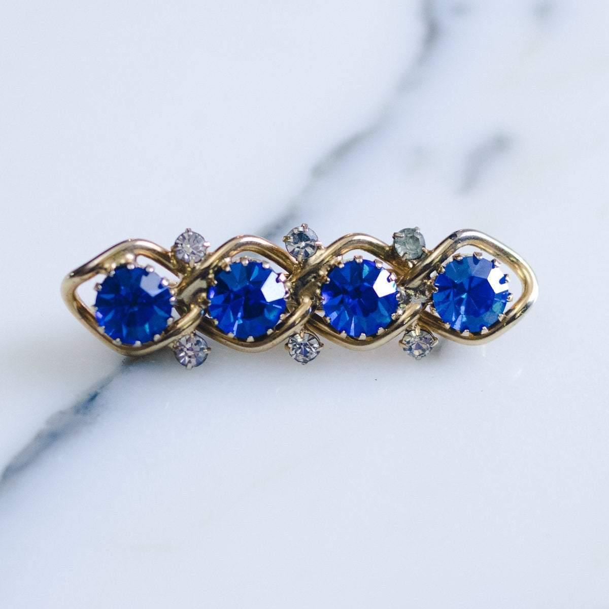 Vintage Blue Rhinestone Bar Pin by 1950s - Vintage Meet Modern Vintage Jewelry - Chicago, Illinois - #oldhollywoodglamour #vintagemeetmodern #designervintage #jewelrybox #antiquejewelry #vintagejewelry