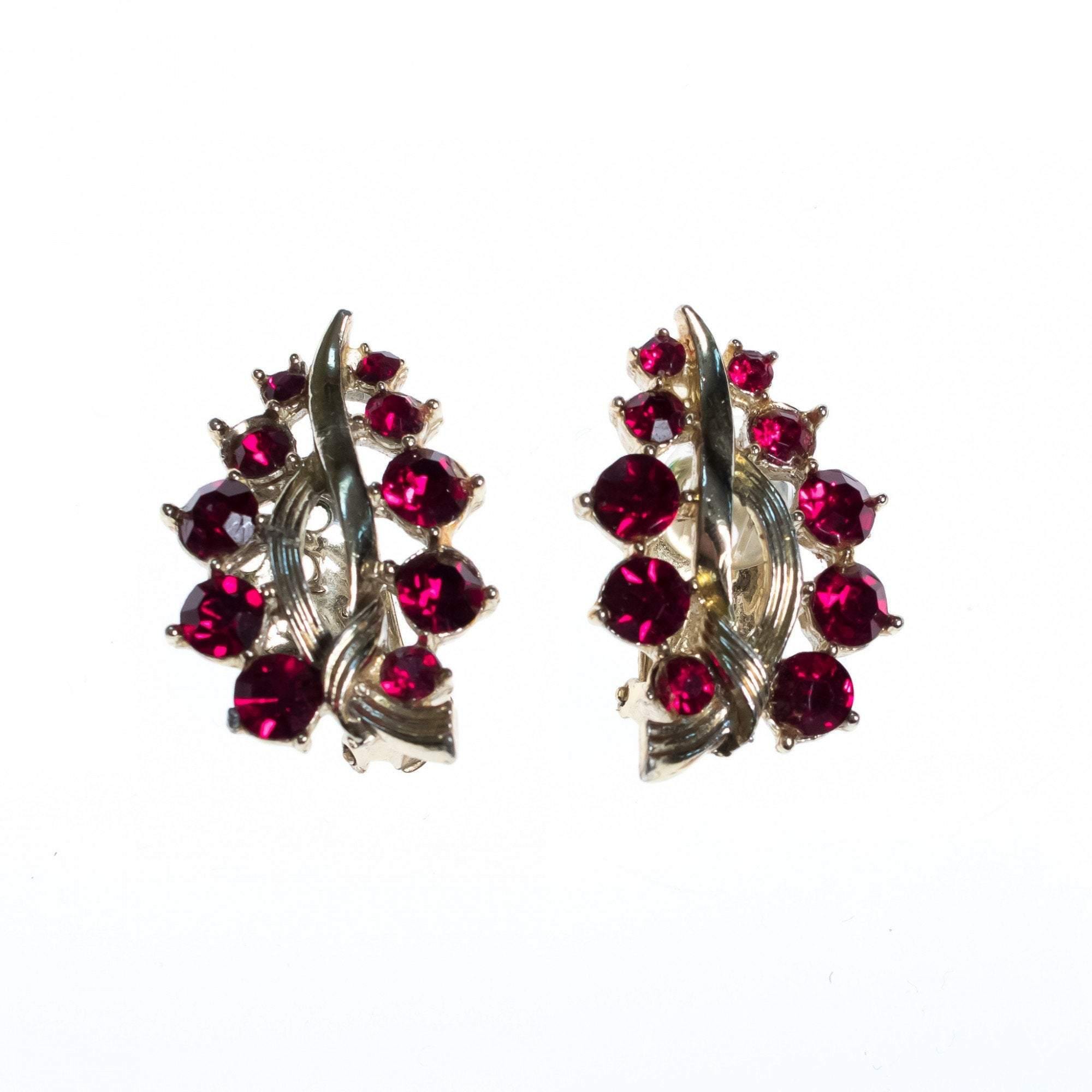 Vintage Lisner Red Rhinestone Earrings by Lisner - Vintage Meet Modern Vintage Jewelry - Chicago, Illinois - #oldhollywoodglamour #vintagemeetmodern #designervintage #jewelrybox #antiquejewelry #vintagejewelry