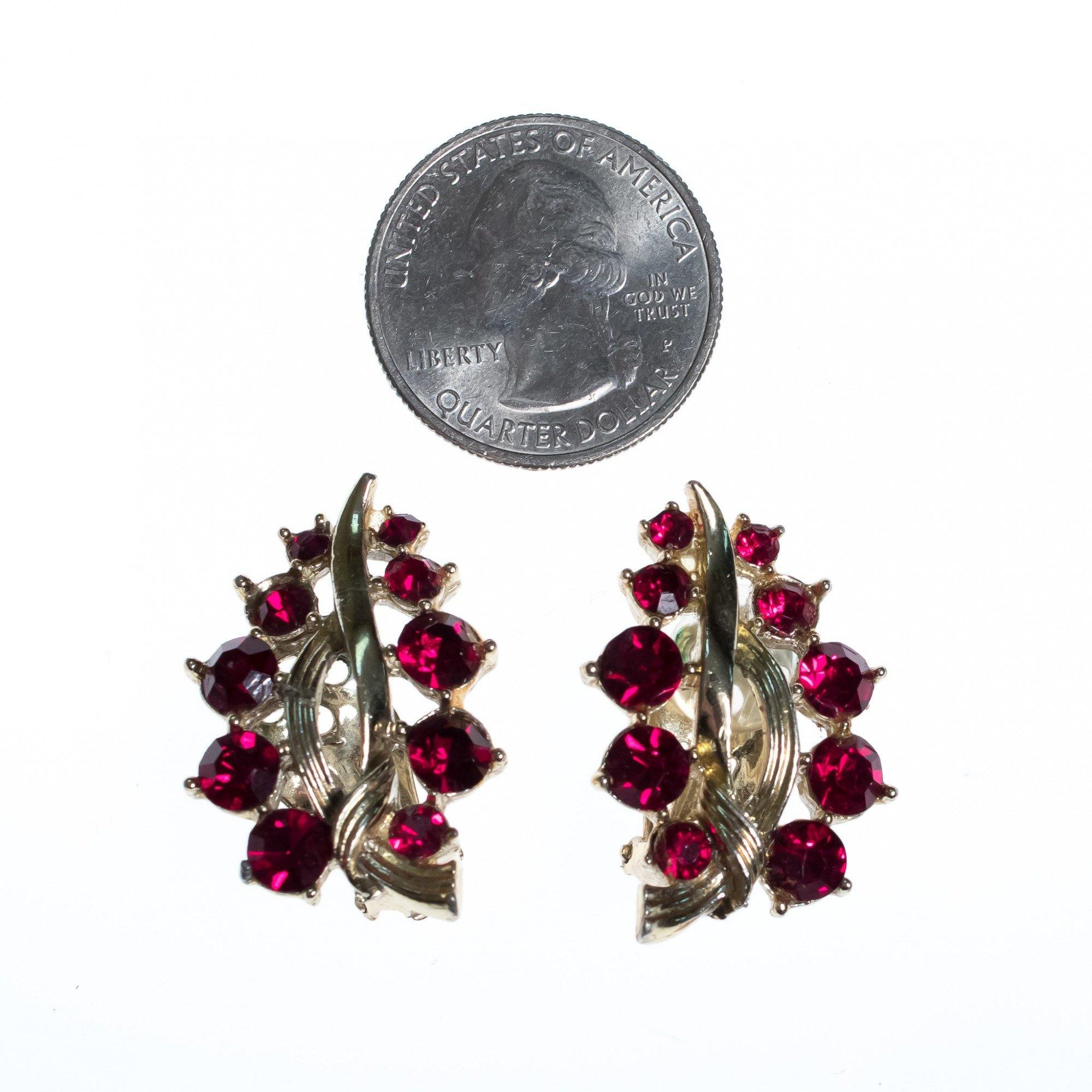 Vintage Lisner Red Rhinestone Earrings by Lisner - Vintage Meet Modern Vintage Jewelry - Chicago, Illinois - #oldhollywoodglamour #vintagemeetmodern #designervintage #jewelrybox #antiquejewelry #vintagejewelry