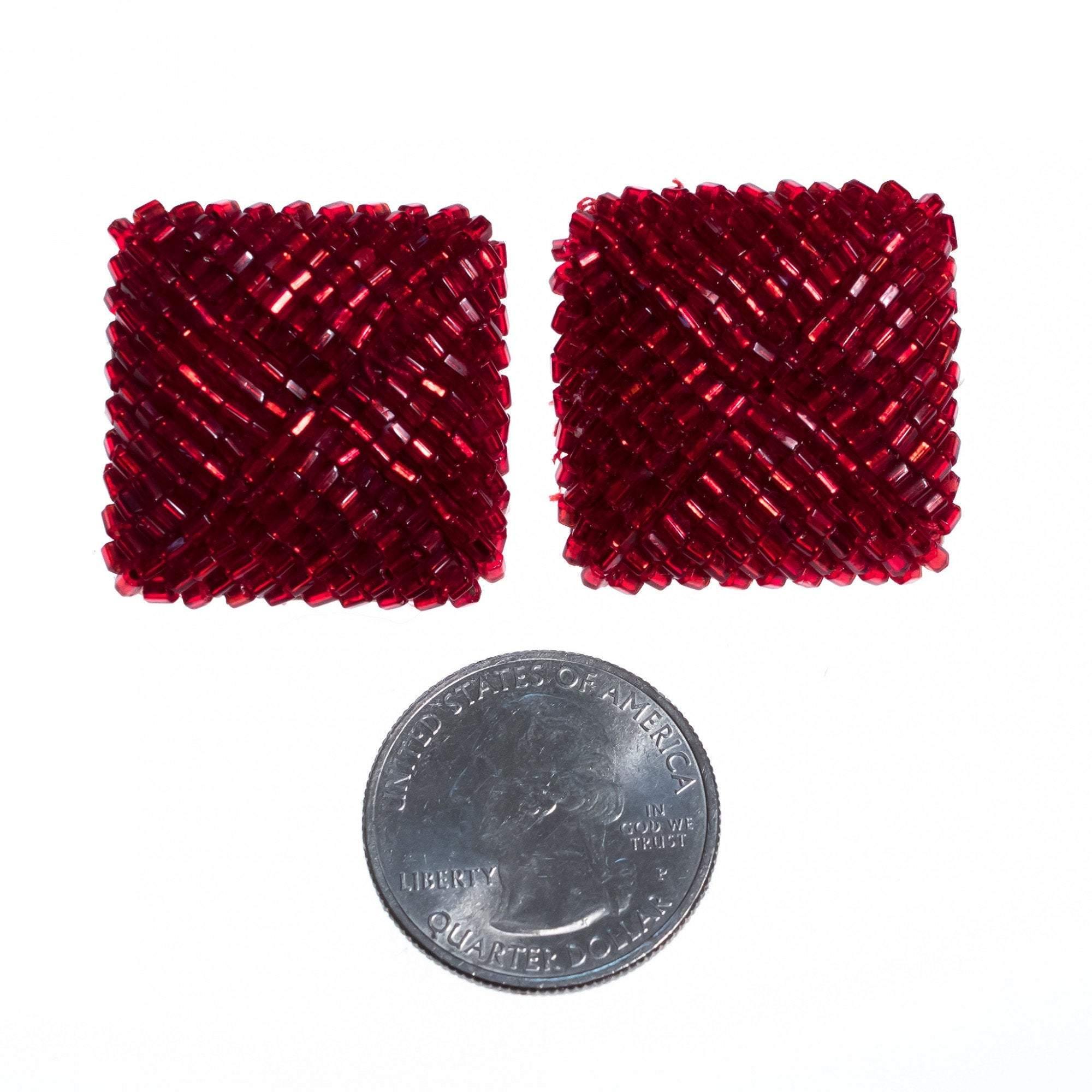Vintage 1980s Square Red Seed Bead Earrings by 1980s - Vintage Meet Modern Vintage Jewelry - Chicago, Illinois - #oldhollywoodglamour #vintagemeetmodern #designervintage #jewelrybox #antiquejewelry #vintagejewelry