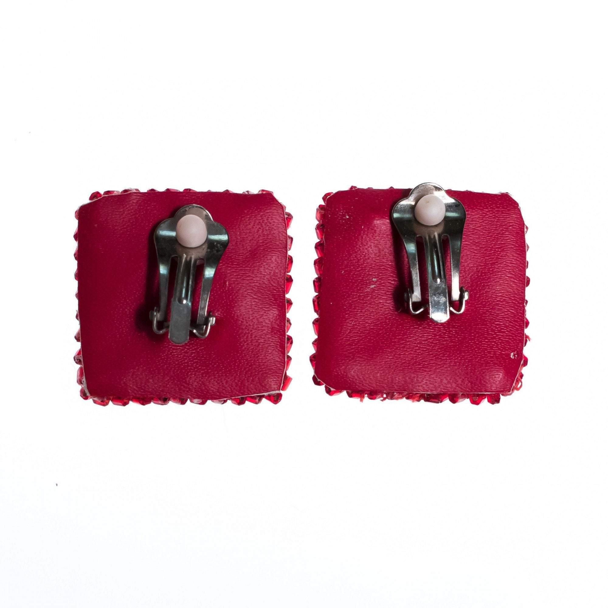 Vintage 1980s Square Red Seed Bead Earrings by 1980s - Vintage Meet Modern Vintage Jewelry - Chicago, Illinois - #oldhollywoodglamour #vintagemeetmodern #designervintage #jewelrybox #antiquejewelry #vintagejewelry