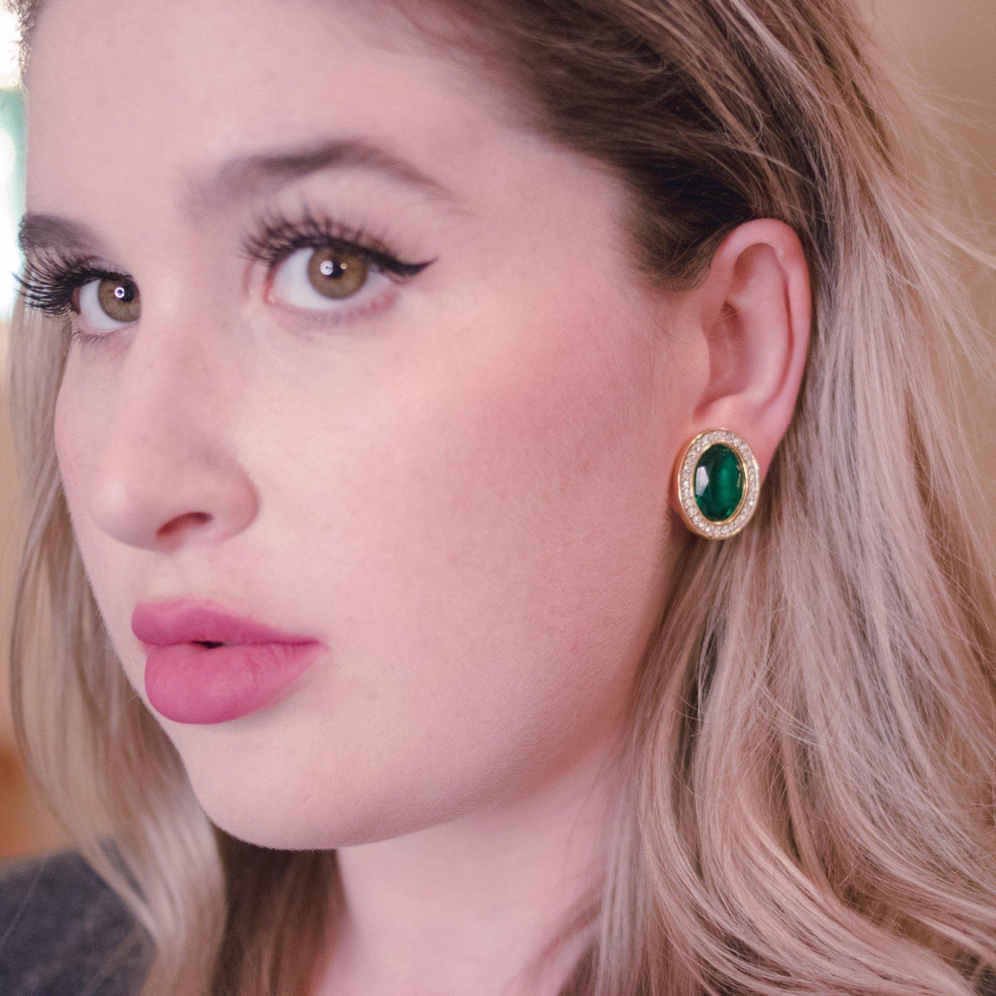 Vintage Swarovski Emerald and Diamante Crystal Earrings by Swarovski - Vintage Meet Modern Vintage Jewelry - Chicago, Illinois - #oldhollywoodglamour #vintagemeetmodern #designervintage #jewelrybox #antiquejewelry #vintagejewelry