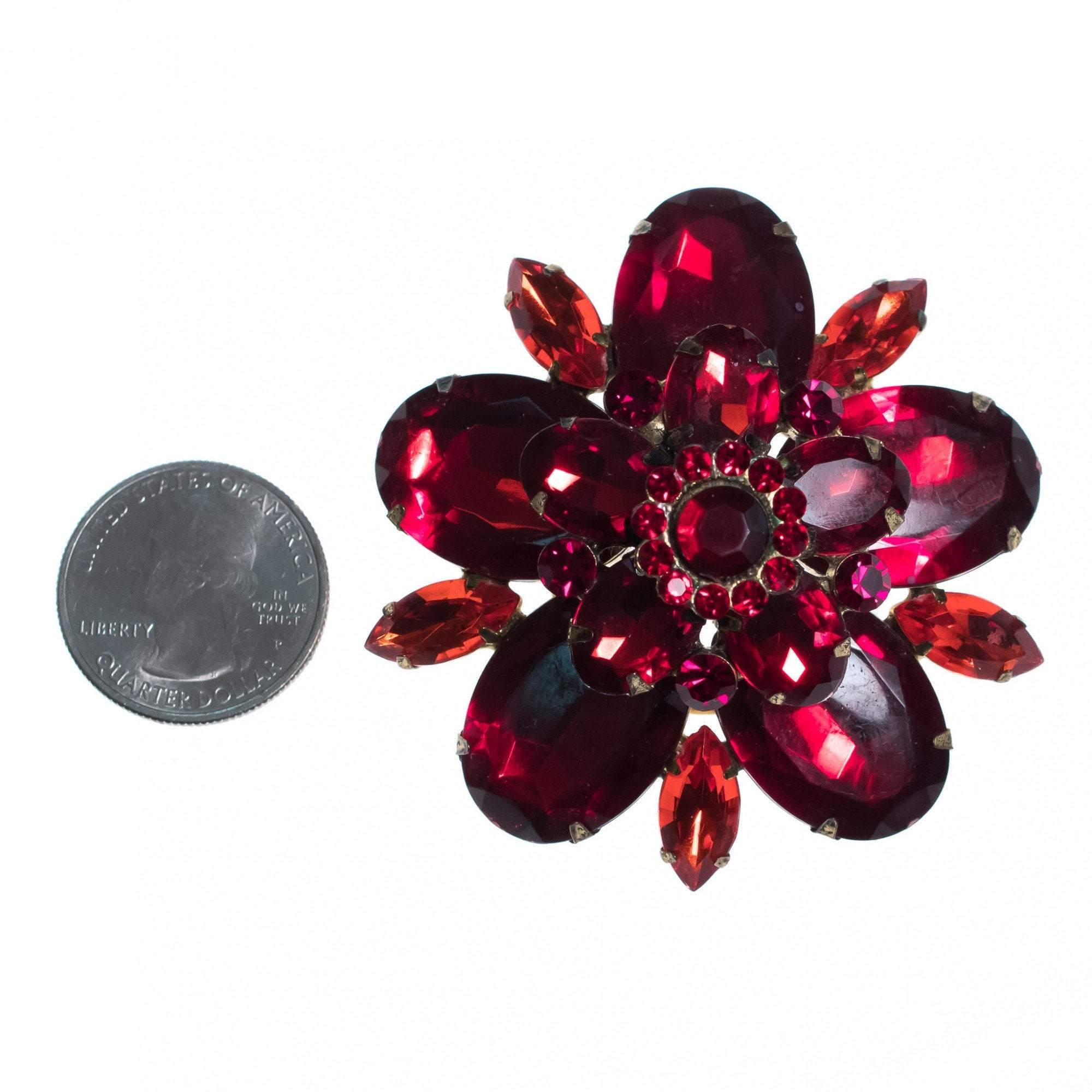 Vintage Red Rhinestone Brooch by 1950s - Vintage Meet Modern Vintage Jewelry - Chicago, Illinois - #oldhollywoodglamour #vintagemeetmodern #designervintage #jewelrybox #antiquejewelry #vintagejewelry
