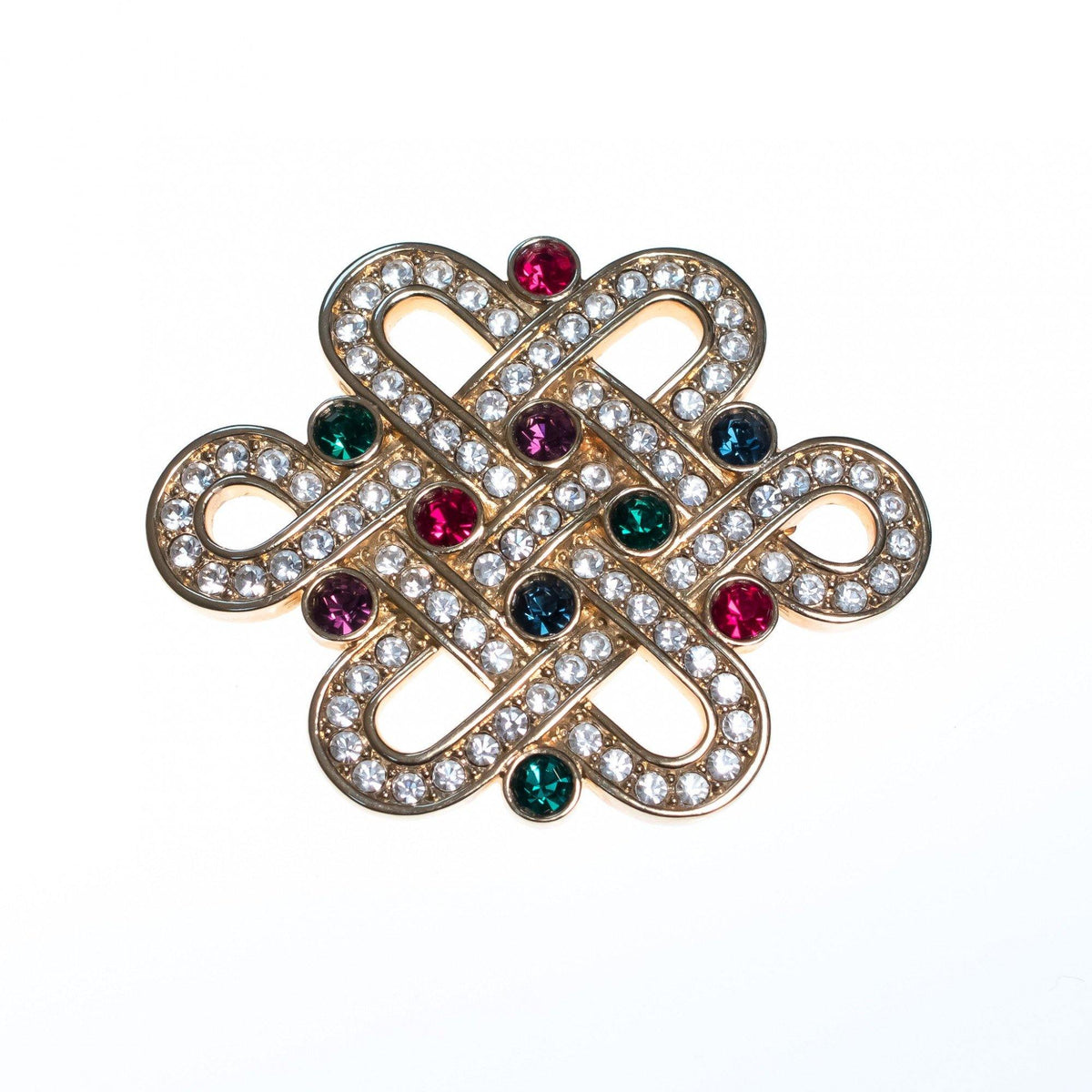 Vintage Swarovski Bejeweled Royal Colors Crystal Knot Brooch