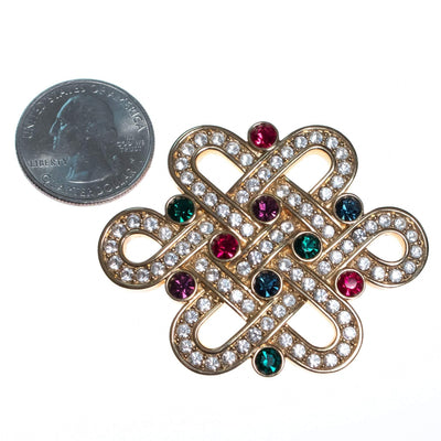 Vintage Swarovski Bejeweled Royal Colors Crystal Knot Brooch by Swarovski - Vintage Meet Modern Vintage Jewelry - Chicago, Illinois - #oldhollywoodglamour #vintagemeetmodern #designervintage #jewelrybox #antiquejewelry #vintagejewelry
