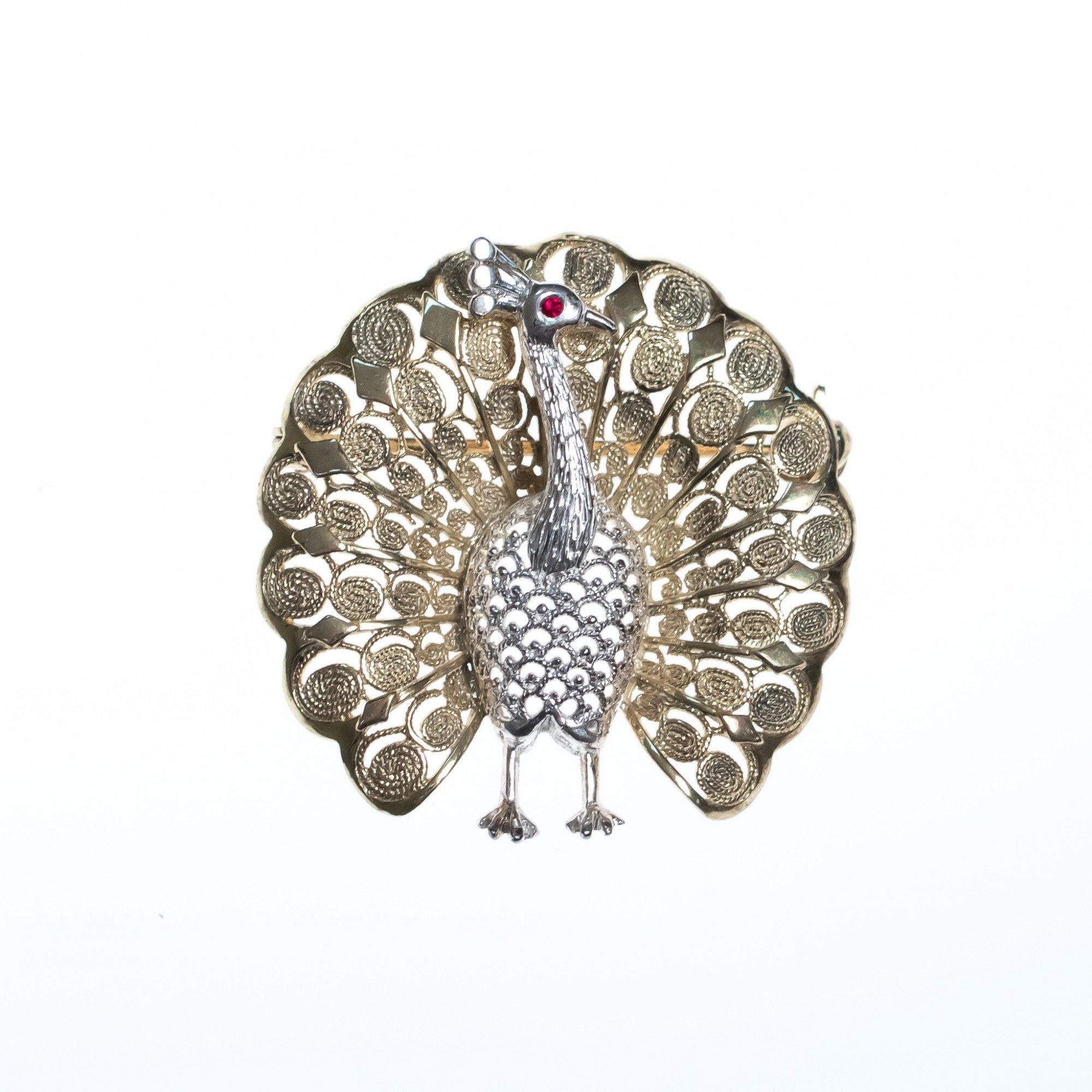 Vintage Peacock Filigree Brooch set in 800 Silver and Gold Wash by 800 Silver - Vintage Meet Modern Vintage Jewelry - Chicago, Illinois - #oldhollywoodglamour #vintagemeetmodern #designervintage #jewelrybox #antiquejewelry #vintagejewelry