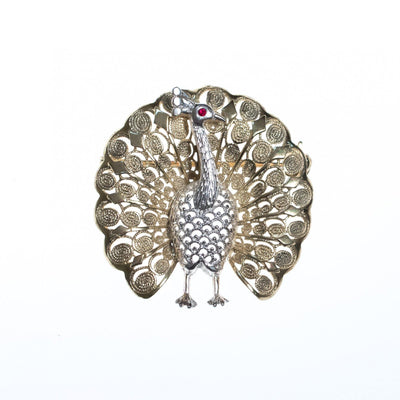 Vintage Peacock Filigree Brooch set in 800 Silver and Gold Wash by 800 Silver - Vintage Meet Modern Vintage Jewelry - Chicago, Illinois - #oldhollywoodglamour #vintagemeetmodern #designervintage #jewelrybox #antiquejewelry #vintagejewelry