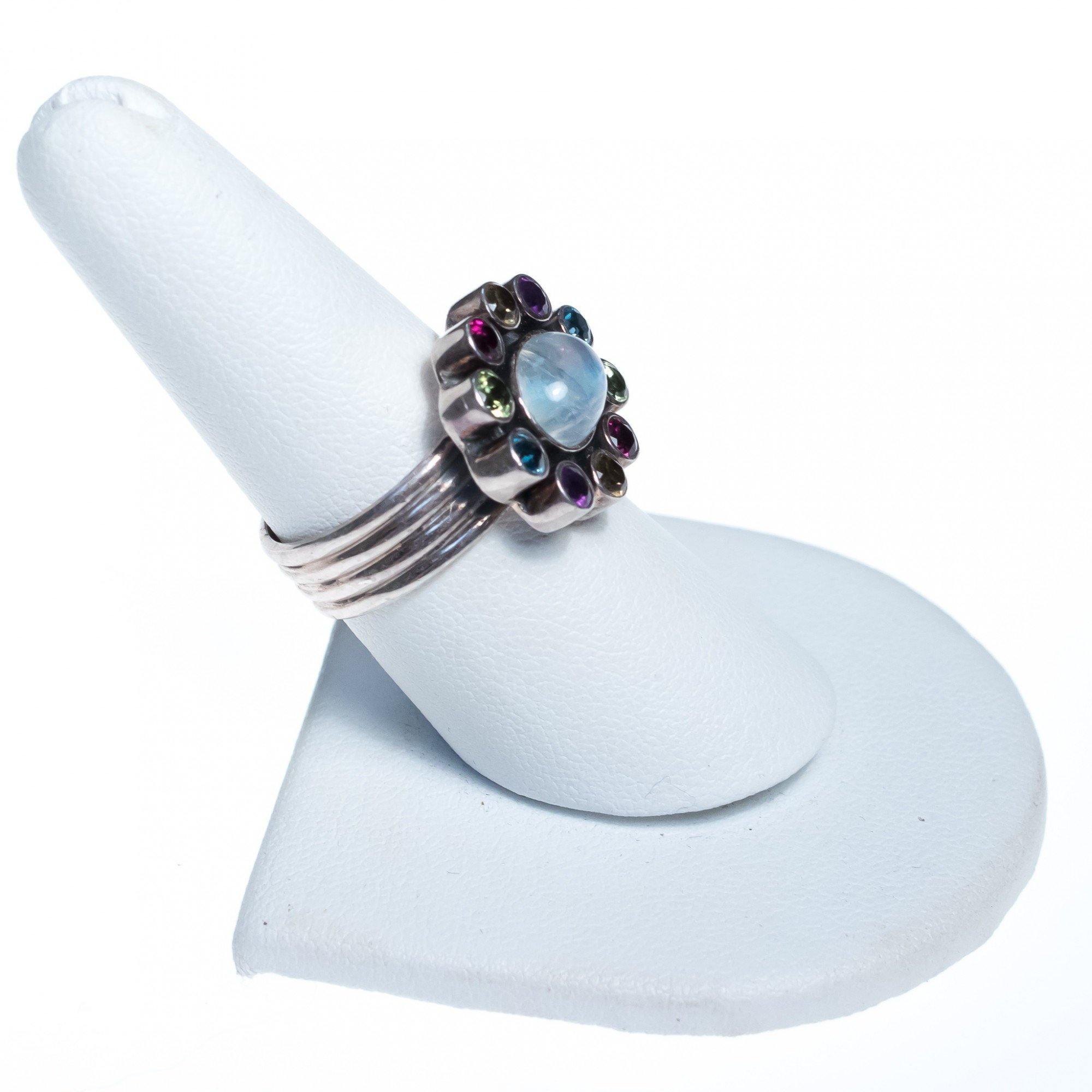 Vintage Nicky Butler Moonstone and Semi Precious Gemstone Ring by Nicky Butler - Vintage Meet Modern Vintage Jewelry - Chicago, Illinois - #oldhollywoodglamour #vintagemeetmodern #designervintage #jewelrybox #antiquejewelry #vintagejewelry