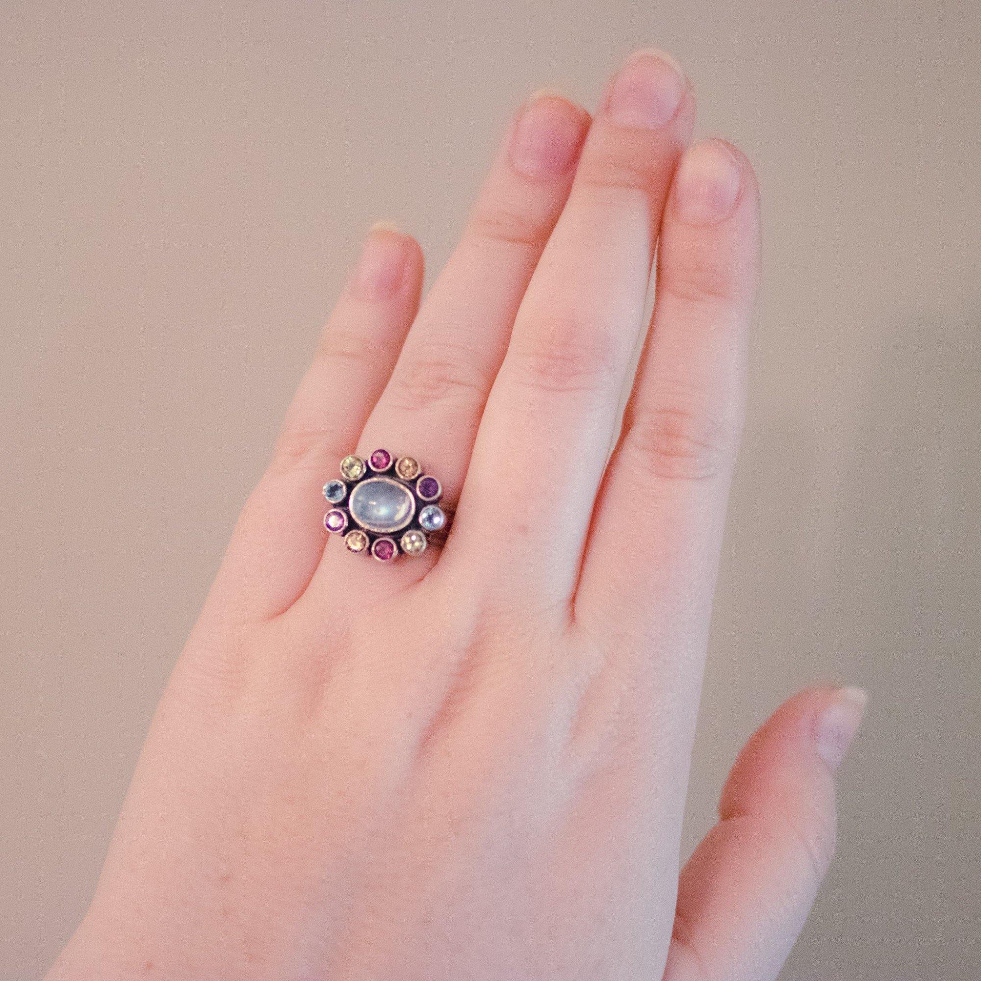 Vintage Nicky Butler Moonstone and Semi Precious Gemstone Ring by Nicky Butler - Vintage Meet Modern Vintage Jewelry - Chicago, Illinois - #oldhollywoodglamour #vintagemeetmodern #designervintage #jewelrybox #antiquejewelry #vintagejewelry