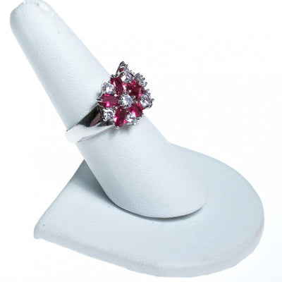 Vintage Ruby and CZ Wide Band Flower Ring by 1980s - Vintage Meet Modern Vintage Jewelry - Chicago, Illinois - #oldhollywoodglamour #vintagemeetmodern #designervintage #jewelrybox #antiquejewelry #vintagejewelry