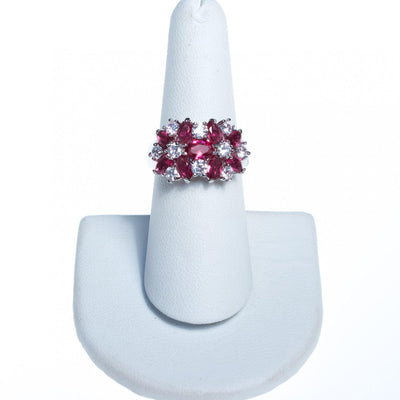 Vintage Ruby and CZ Wide Band Flower Ring by 1980s - Vintage Meet Modern Vintage Jewelry - Chicago, Illinois - #oldhollywoodglamour #vintagemeetmodern #designervintage #jewelrybox #antiquejewelry #vintagejewelry
