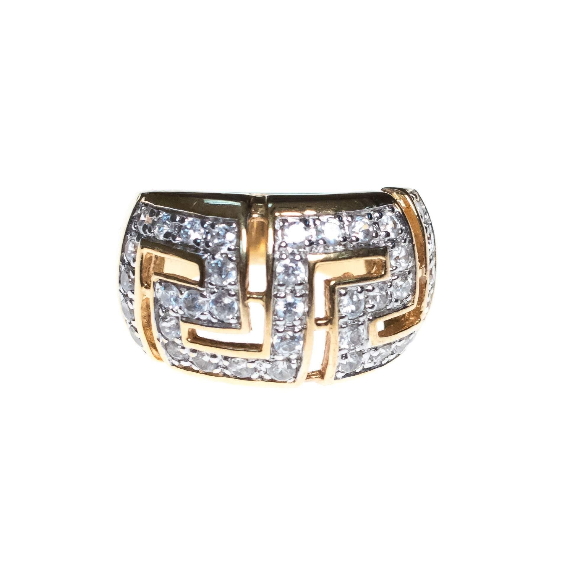 Vintage Wide Band Geometric CZ Ring set in 18kt Gold Plate and Sterling Silver by 1980s - Vintage Meet Modern Vintage Jewelry - Chicago, Illinois - #oldhollywoodglamour #vintagemeetmodern #designervintage #jewelrybox #antiquejewelry #vintagejewelry