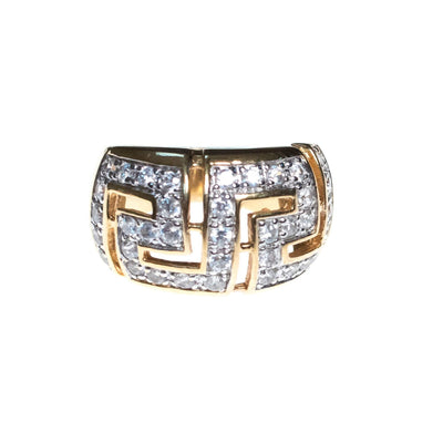 Vintage Wide Band Geometric CZ Ring set in 18kt Gold Plate and Sterling Silver by 1980s - Vintage Meet Modern Vintage Jewelry - Chicago, Illinois - #oldhollywoodglamour #vintagemeetmodern #designervintage #jewelrybox #antiquejewelry #vintagejewelry