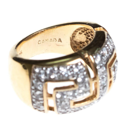 Vintage Wide Band Geometric CZ Ring set in 18kt Gold Plate and Sterling Silver by 1980s - Vintage Meet Modern Vintage Jewelry - Chicago, Illinois - #oldhollywoodglamour #vintagemeetmodern #designervintage #jewelrybox #antiquejewelry #vintagejewelry