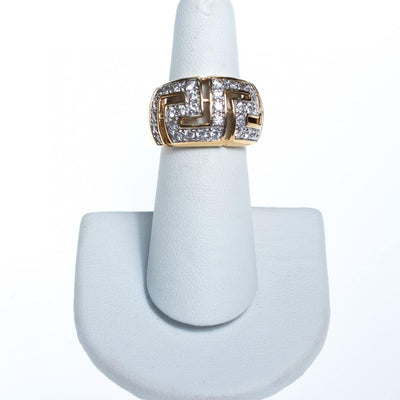 Vintage Wide Band Geometric CZ Ring set in 18kt Gold Plate and Sterling Silver by 1980s - Vintage Meet Modern Vintage Jewelry - Chicago, Illinois - #oldhollywoodglamour #vintagemeetmodern #designervintage #jewelrybox #antiquejewelry #vintagejewelry