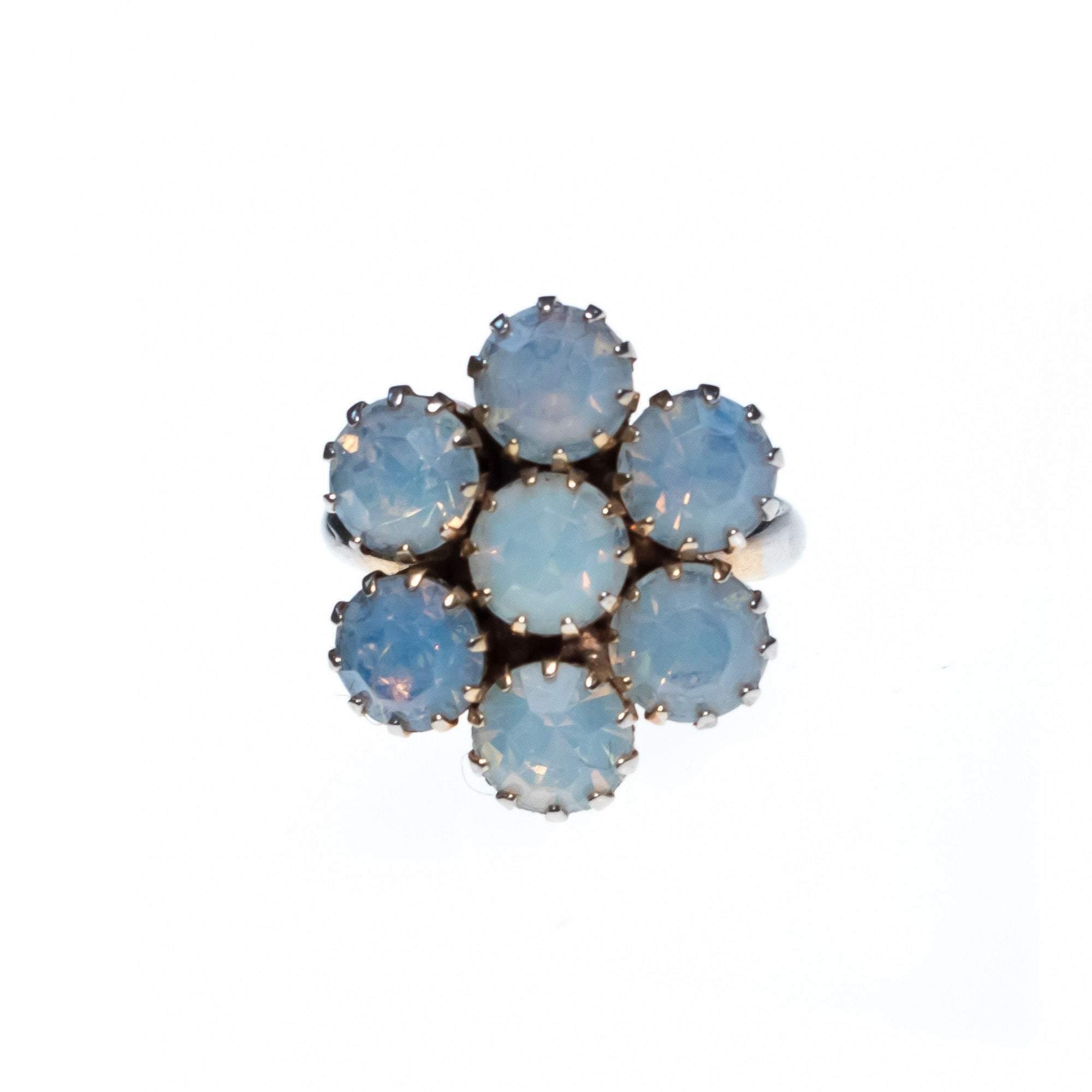 Vintage Opaline Rhinestone Blossom Statement Ring by 1950s - Vintage Meet Modern Vintage Jewelry - Chicago, Illinois - #oldhollywoodglamour #vintagemeetmodern #designervintage #jewelrybox #antiquejewelry #vintagejewelry