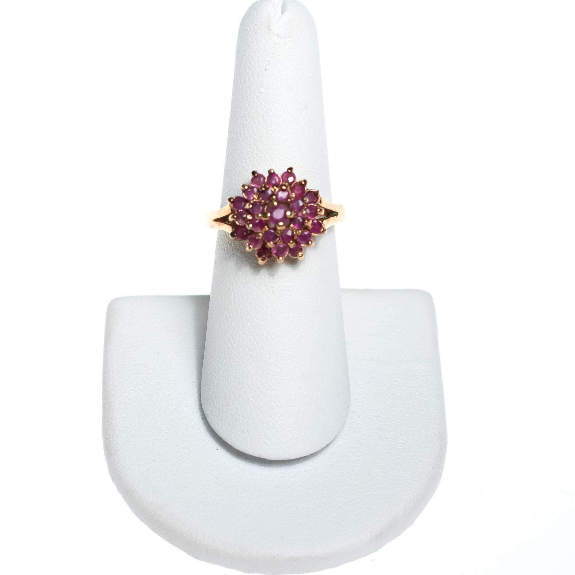 Vintage Ruby Cluster Cocktail Statement Ring 18kt Gold Plated by Ruby - Vintage Meet Modern Vintage Jewelry - Chicago, Illinois - #oldhollywoodglamour #vintagemeetmodern #designervintage #jewelrybox #antiquejewelry #vintagejewelry