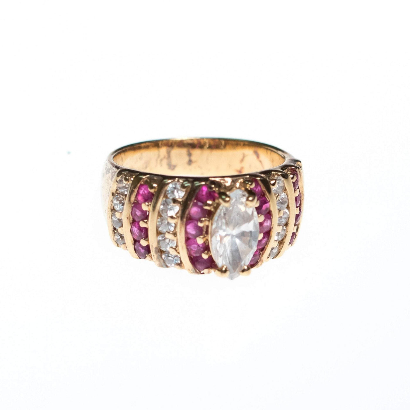 Vintage Marquise CZ Solitaire and Ruby 18kt Gold Plated Ring