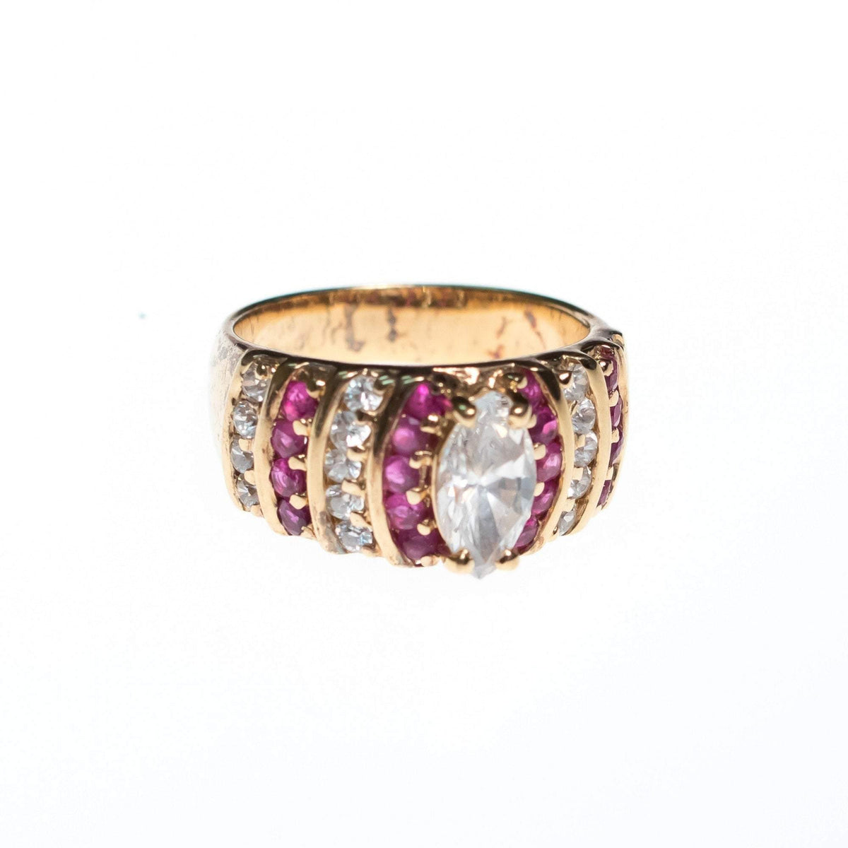 Vintage Marquise CZ Solitaire and Ruby 18kt Gold Plated Ring