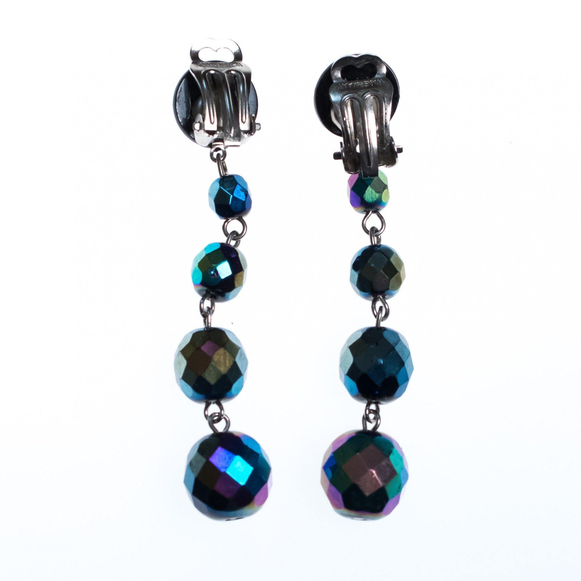 Vintage West Germany Black Iridescent Long Beaded Statement Earrings by West Germany - Vintage Meet Modern Vintage Jewelry - Chicago, Illinois - #oldhollywoodglamour #vintagemeetmodern #designervintage #jewelrybox #antiquejewelry #vintagejewelry