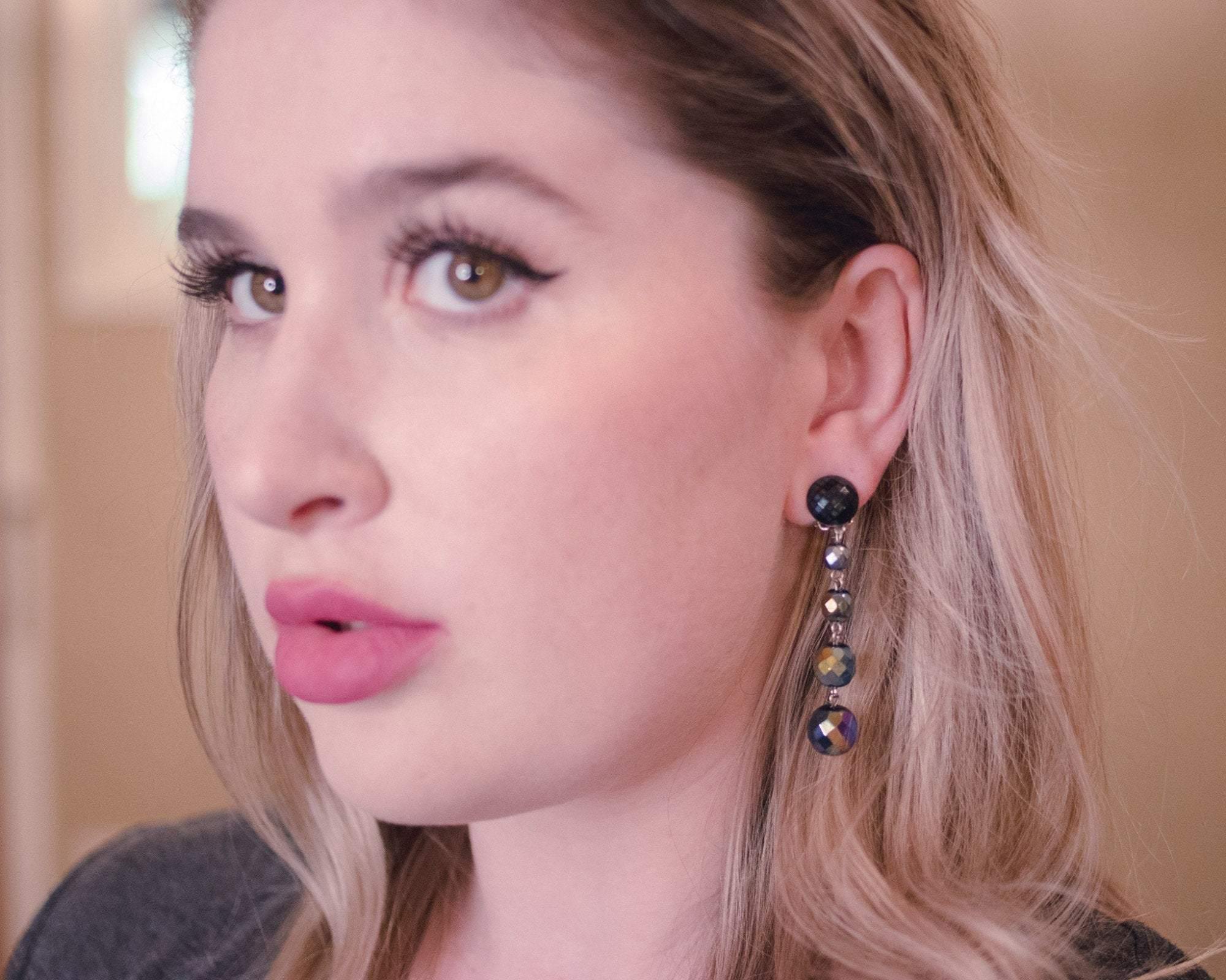 Vintage West Germany Black Iridescent Long Beaded Statement Earrings by West Germany - Vintage Meet Modern Vintage Jewelry - Chicago, Illinois - #oldhollywoodglamour #vintagemeetmodern #designervintage #jewelrybox #antiquejewelry #vintagejewelry