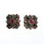 Vintage Silver Embossed Earrings with Red, Green, Blue Enamel and Faux Pearls