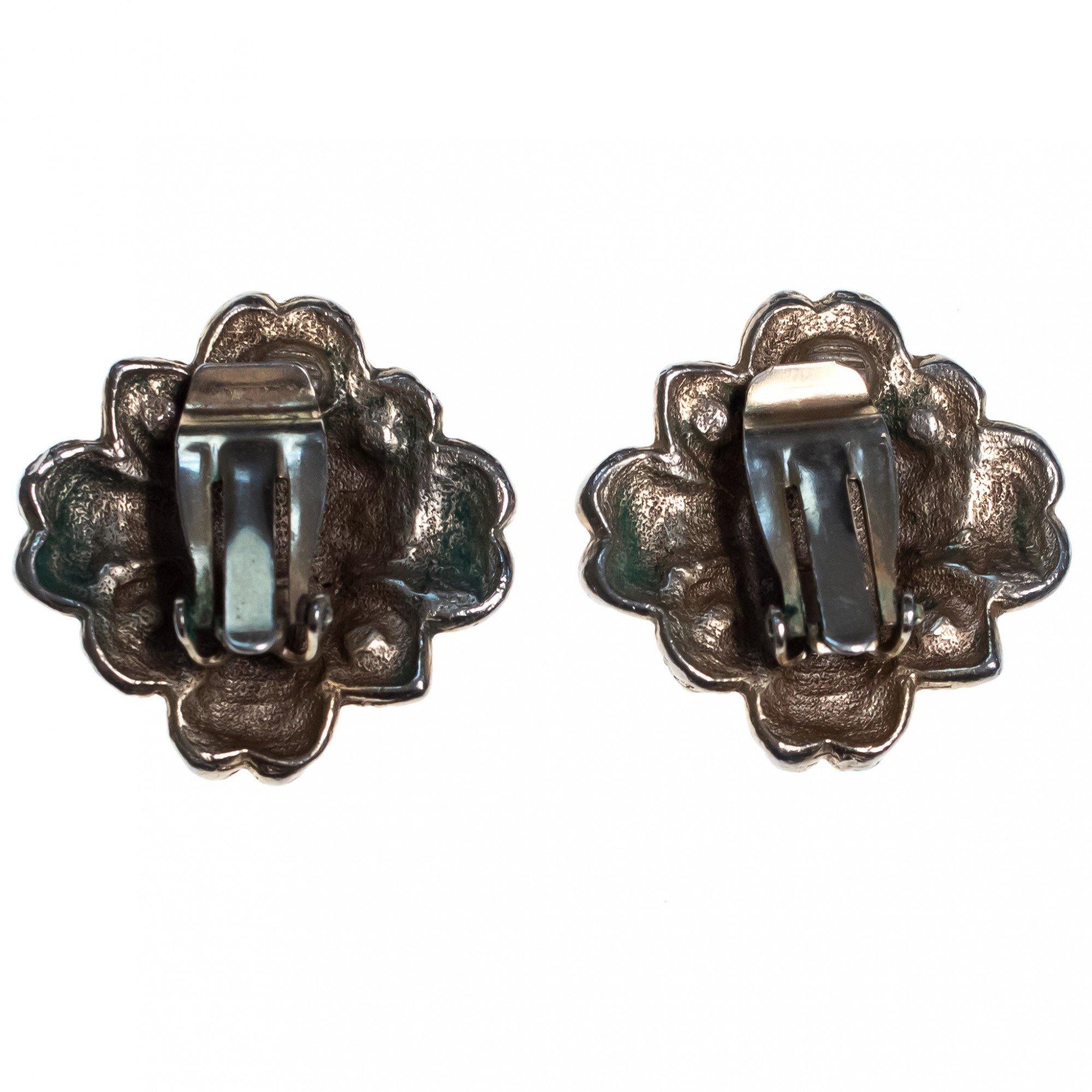 Vintage Silver Embossed Earrings with Red, Green, Blue Enamel and Faux Pearls by 1960s - Vintage Meet Modern Vintage Jewelry - Chicago, Illinois - #oldhollywoodglamour #vintagemeetmodern #designervintage #jewelrybox #antiquejewelry #vintagejewelry