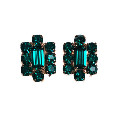 Vintage 1940s Gilt Gold Earrings with Emerald Cut Crystals by 1940s - Vintage Meet Modern Vintage Jewelry - Chicago, Illinois - #oldhollywoodglamour #vintagemeetmodern #designervintage #jewelrybox #antiquejewelry #vintagejewelry
