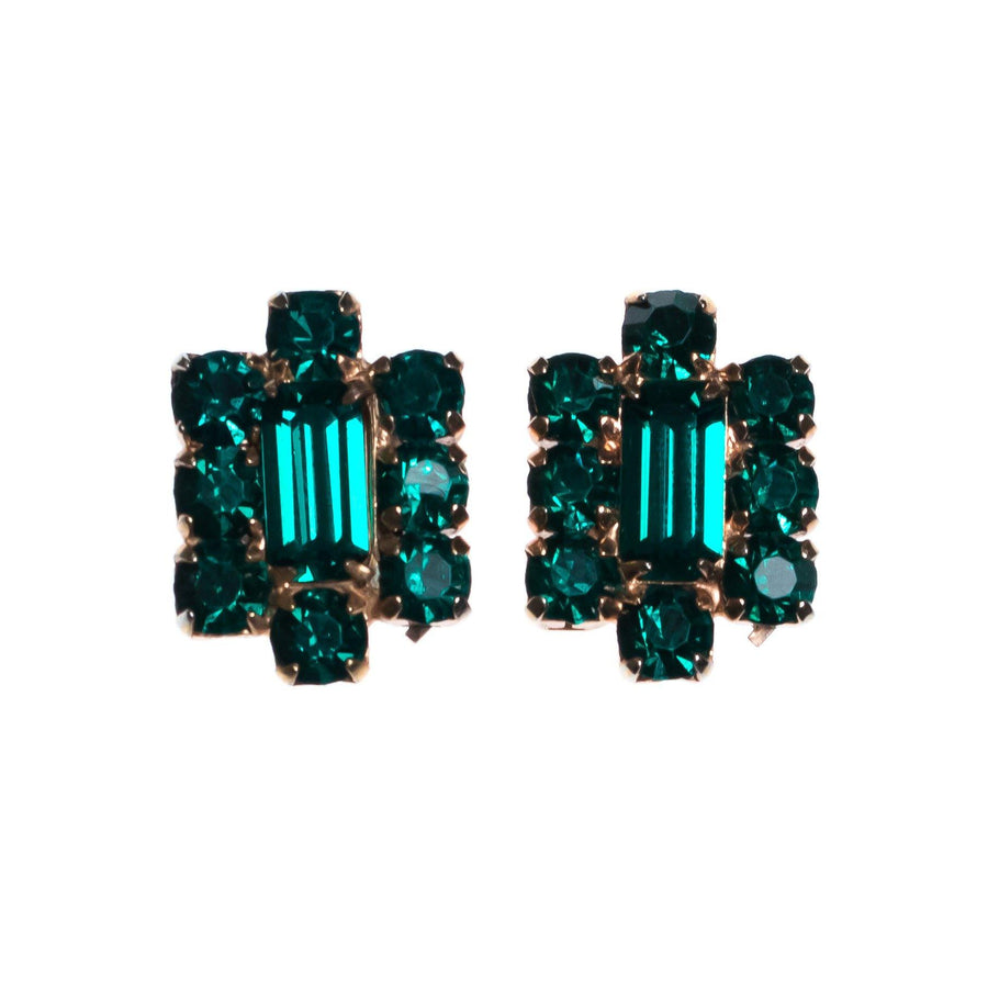 Vintage 1940s Gilt Gold Earrings with Emerald Cut Crystals by 1940s - Vintage Meet Modern Vintage Jewelry - Chicago, Illinois - #oldhollywoodglamour #vintagemeetmodern #designervintage #jewelrybox #antiquejewelry #vintagejewelry