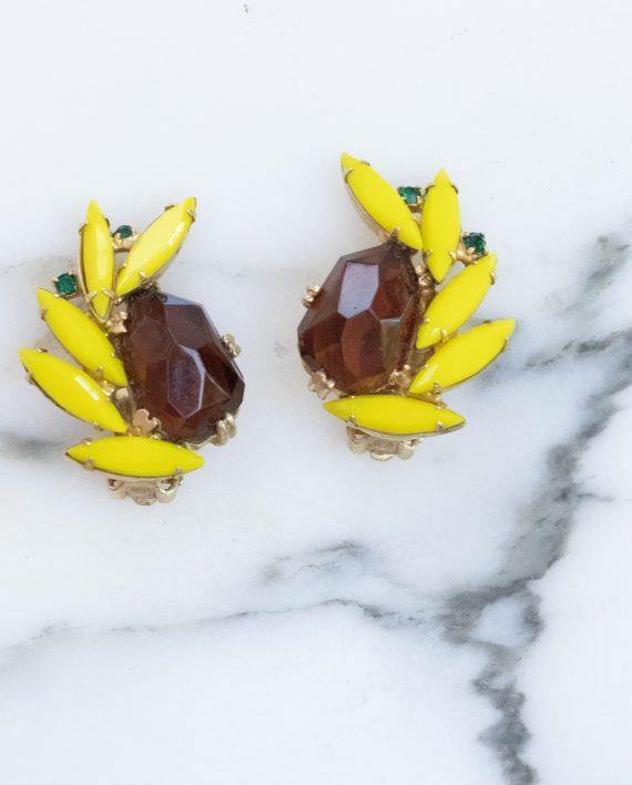 Vintage Tara Yellow and Brown Rhinestone Earrings by Tara - Vintage Meet Modern Vintage Jewelry - Chicago, Illinois - #oldhollywoodglamour #vintagemeetmodern #designervintage #jewelrybox #antiquejewelry #vintagejewelry