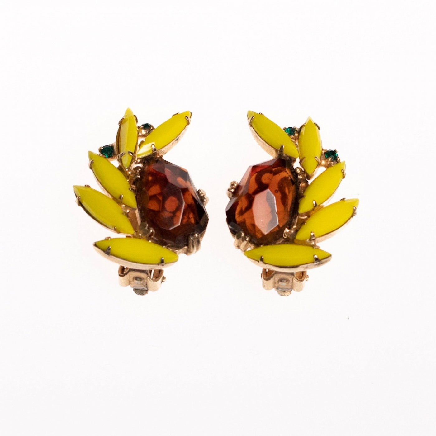 Vintage Tara Yellow and Brown Rhinestone Earrings