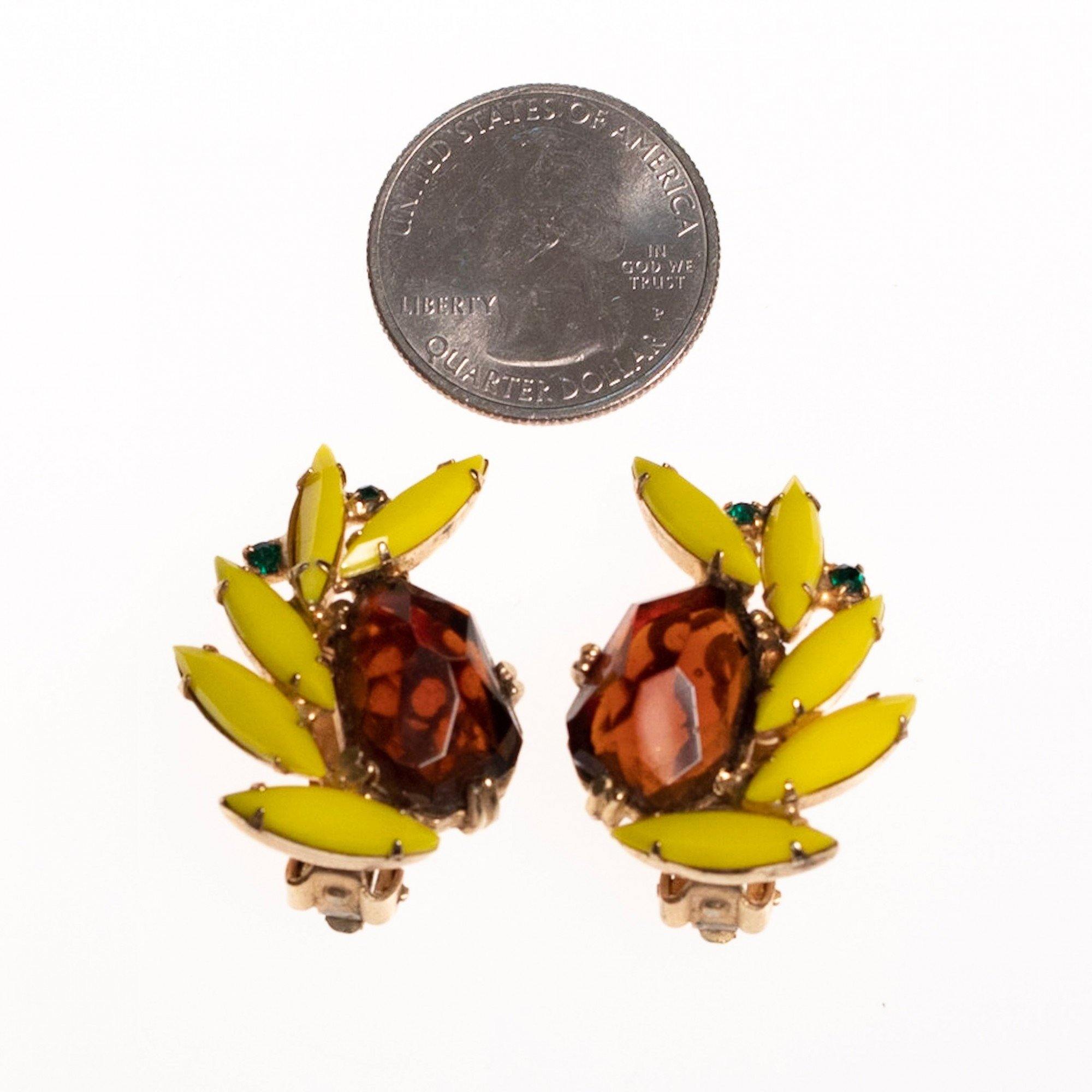 Vintage Tara Yellow and Brown Rhinestone Earrings by Tara - Vintage Meet Modern Vintage Jewelry - Chicago, Illinois - #oldhollywoodglamour #vintagemeetmodern #designervintage #jewelrybox #antiquejewelry #vintagejewelry