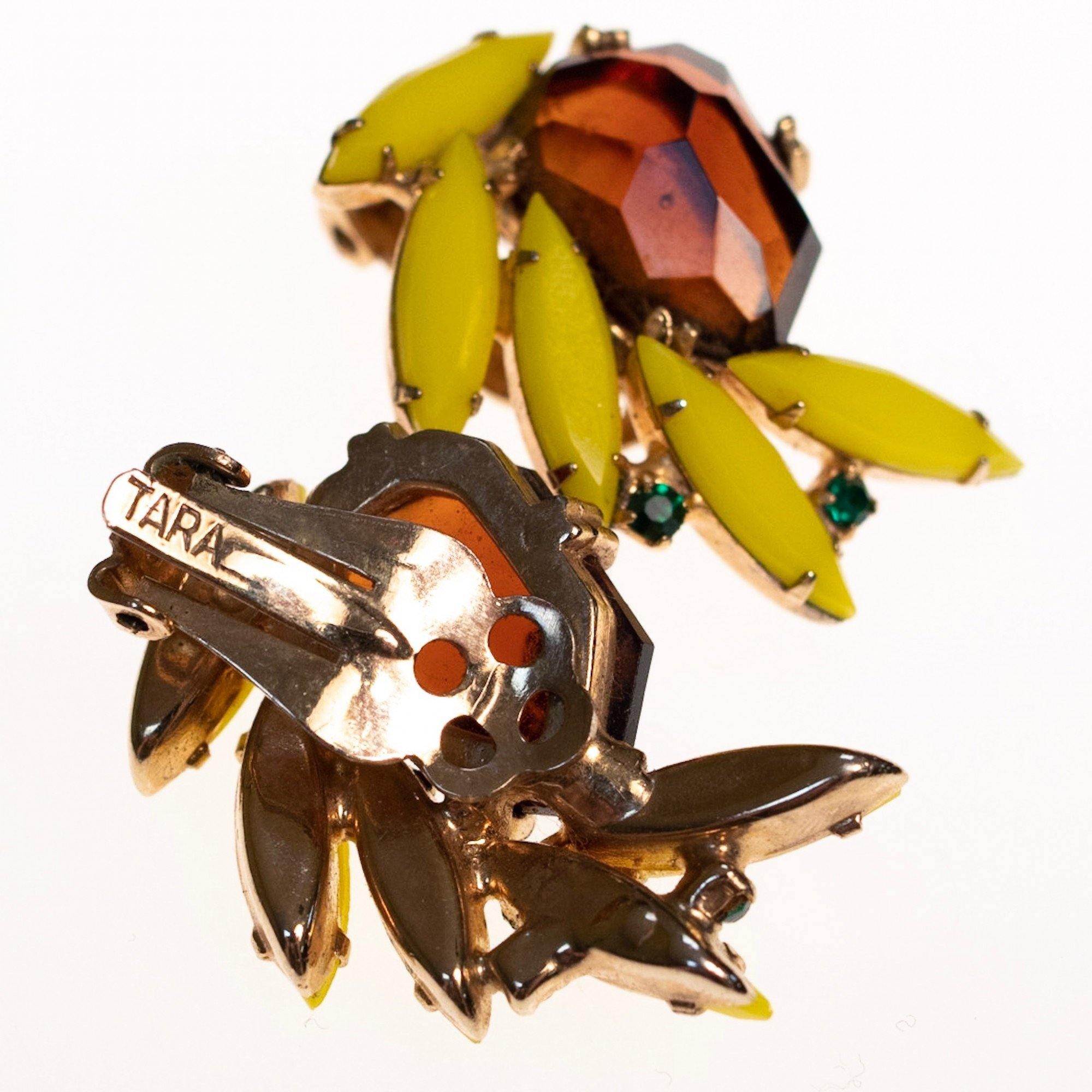 Vintage Tara Yellow and Brown Rhinestone Earrings by Tara - Vintage Meet Modern Vintage Jewelry - Chicago, Illinois - #oldhollywoodglamour #vintagemeetmodern #designervintage #jewelrybox #antiquejewelry #vintagejewelry