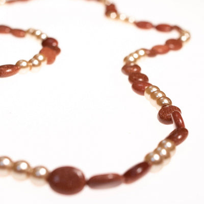 Vintage 1970s Goldstone and Faux Pearl Necklace by 1970s - Vintage Meet Modern Vintage Jewelry - Chicago, Illinois - #oldhollywoodglamour #vintagemeetmodern #designervintage #jewelrybox #antiquejewelry #vintagejewelry