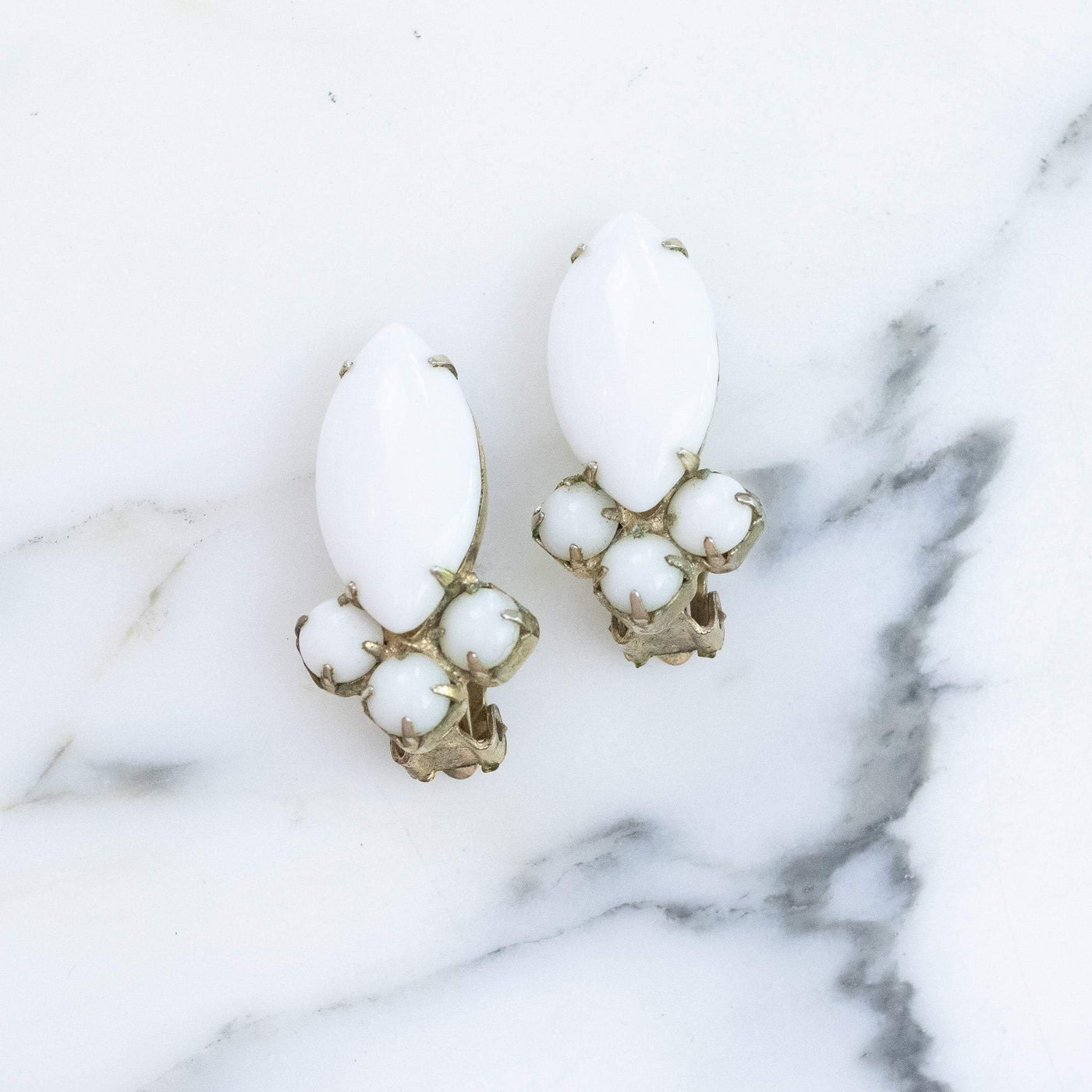 Vintage White Milk Glass Statement Earrings