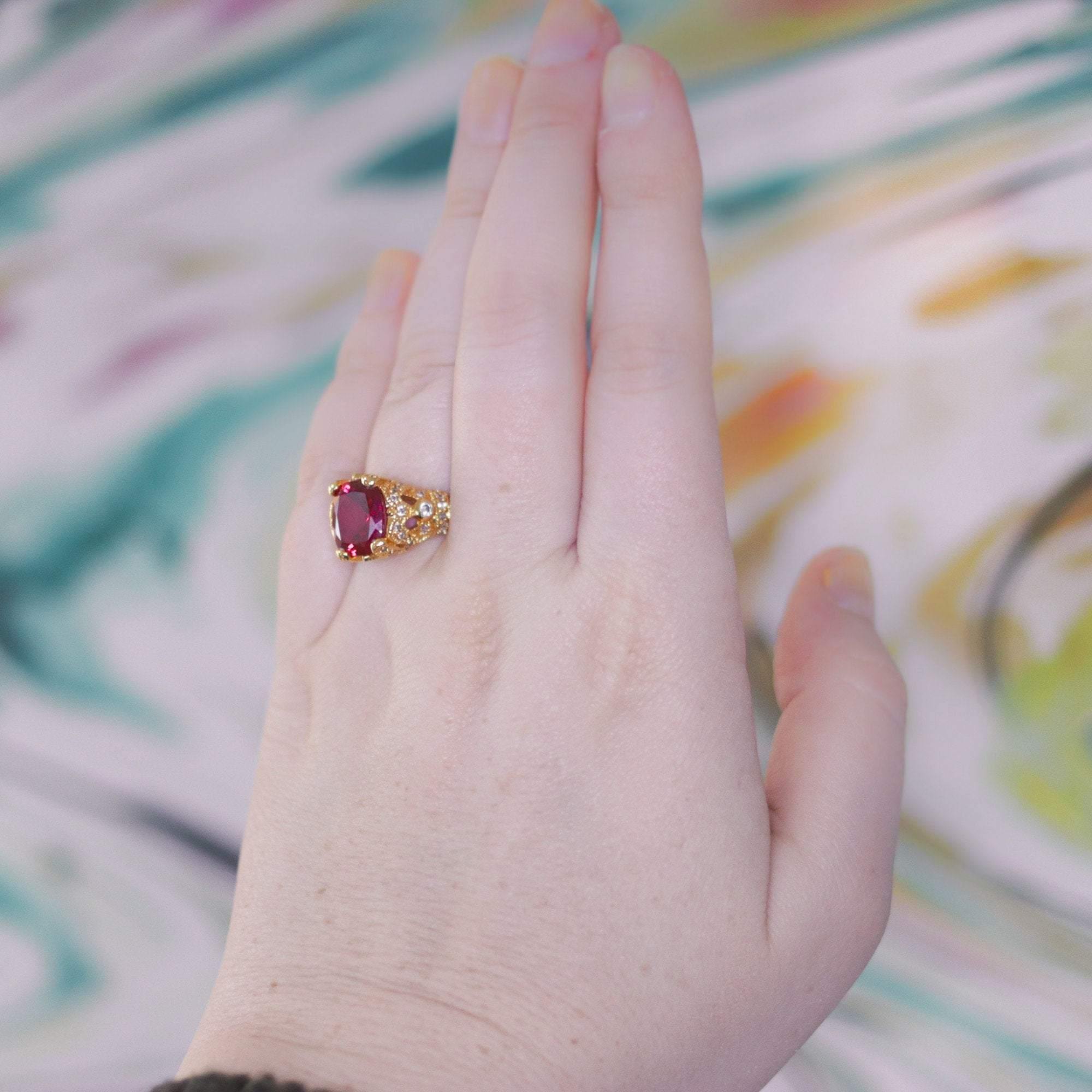 Vintage Camrose and Kross Rubelite Ring by Camrose and Kross - Vintage Meet Modern Vintage Jewelry - Chicago, Illinois - #oldhollywoodglamour #vintagemeetmodern #designervintage #jewelrybox #antiquejewelry #vintagejewelry