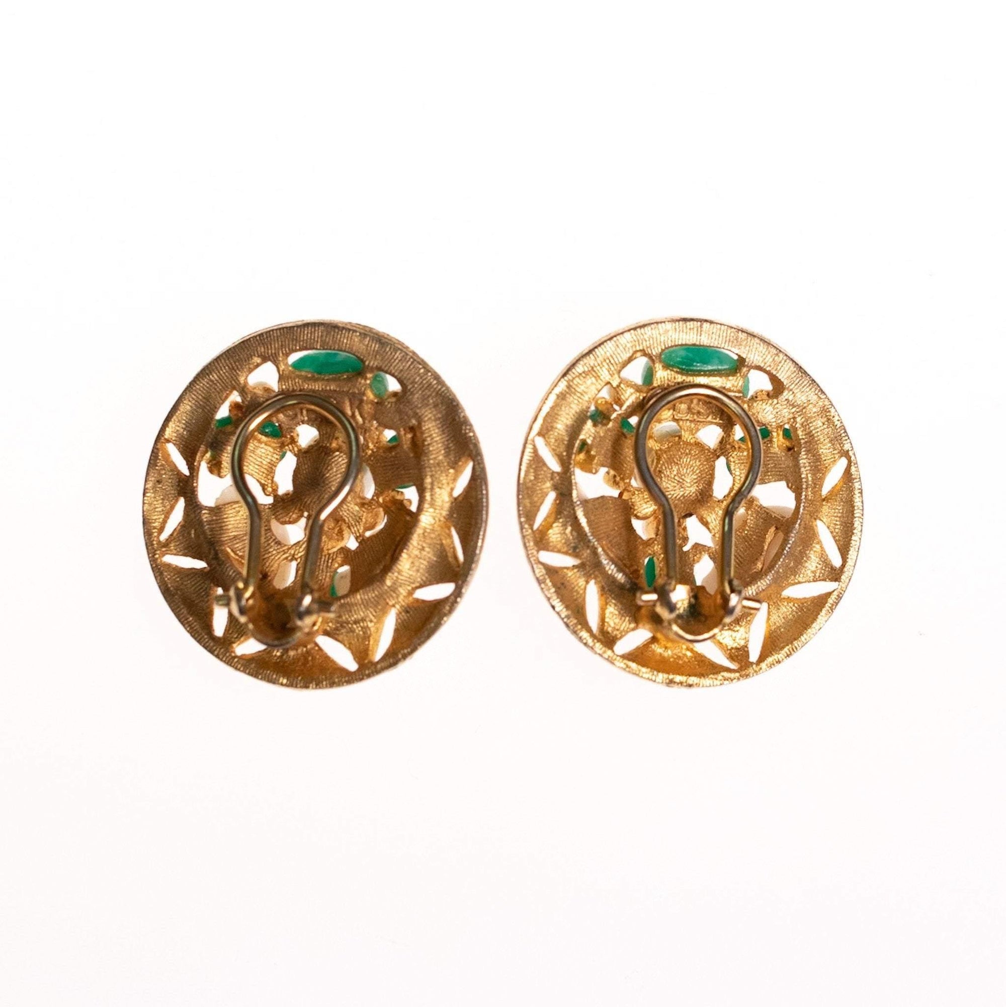 Vintage BSK Jade Lucite and Faux Pearl Cluster Medallion Statement Earrings by BSK - Vintage Meet Modern Vintage Jewelry - Chicago, Illinois - #oldhollywoodglamour #vintagemeetmodern #designervintage #jewelrybox #antiquejewelry #vintagejewelry